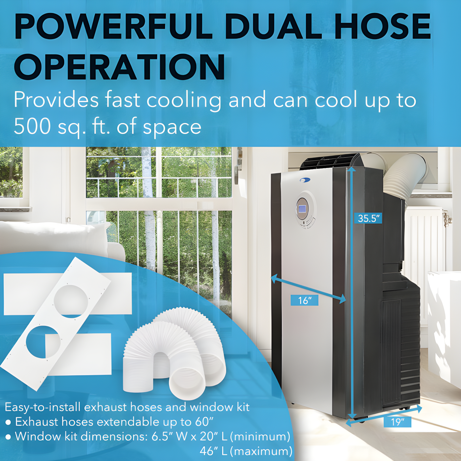 Whynter Whynter 14000 BTU Dual Hose Portble Air conditioner for 500 sq. ft. with 3M Filter