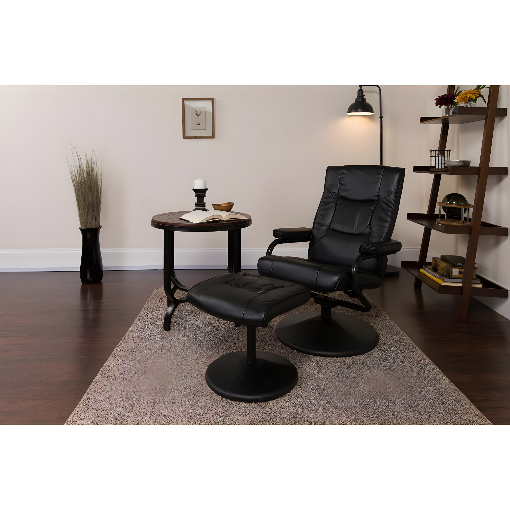 Flash Furniture Rachel Contemporary Multi-Position LeatherSoft Recliner Chair with Ottoman, Black