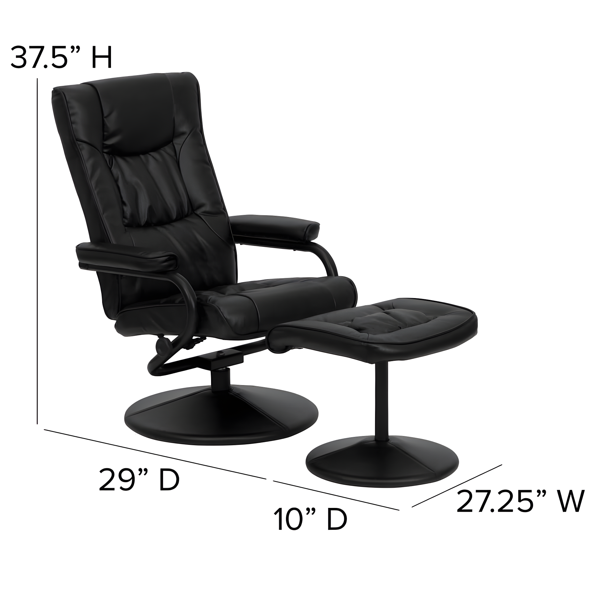 Flash Furniture Rachel Contemporary Multi-Position LeatherSoft Recliner Chair with Ottoman, Black