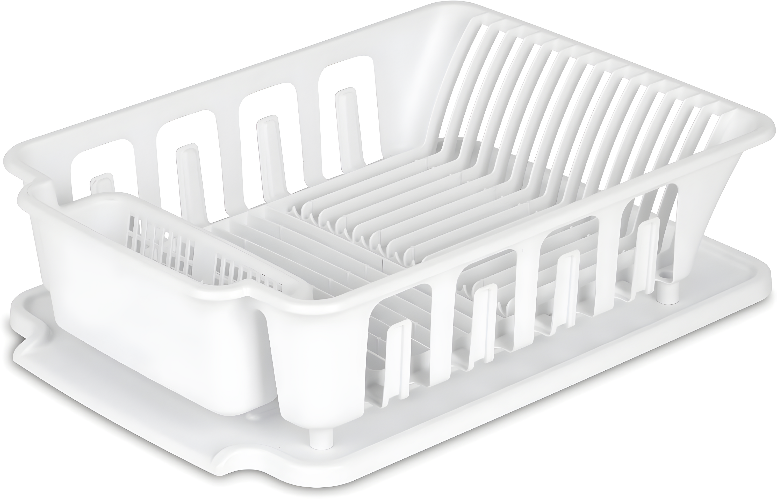 Sterilite Large 2 Piece Sink Set, Dish Drainer and Drainboard for Plates, Cups, and Flatware, White, 6 Count