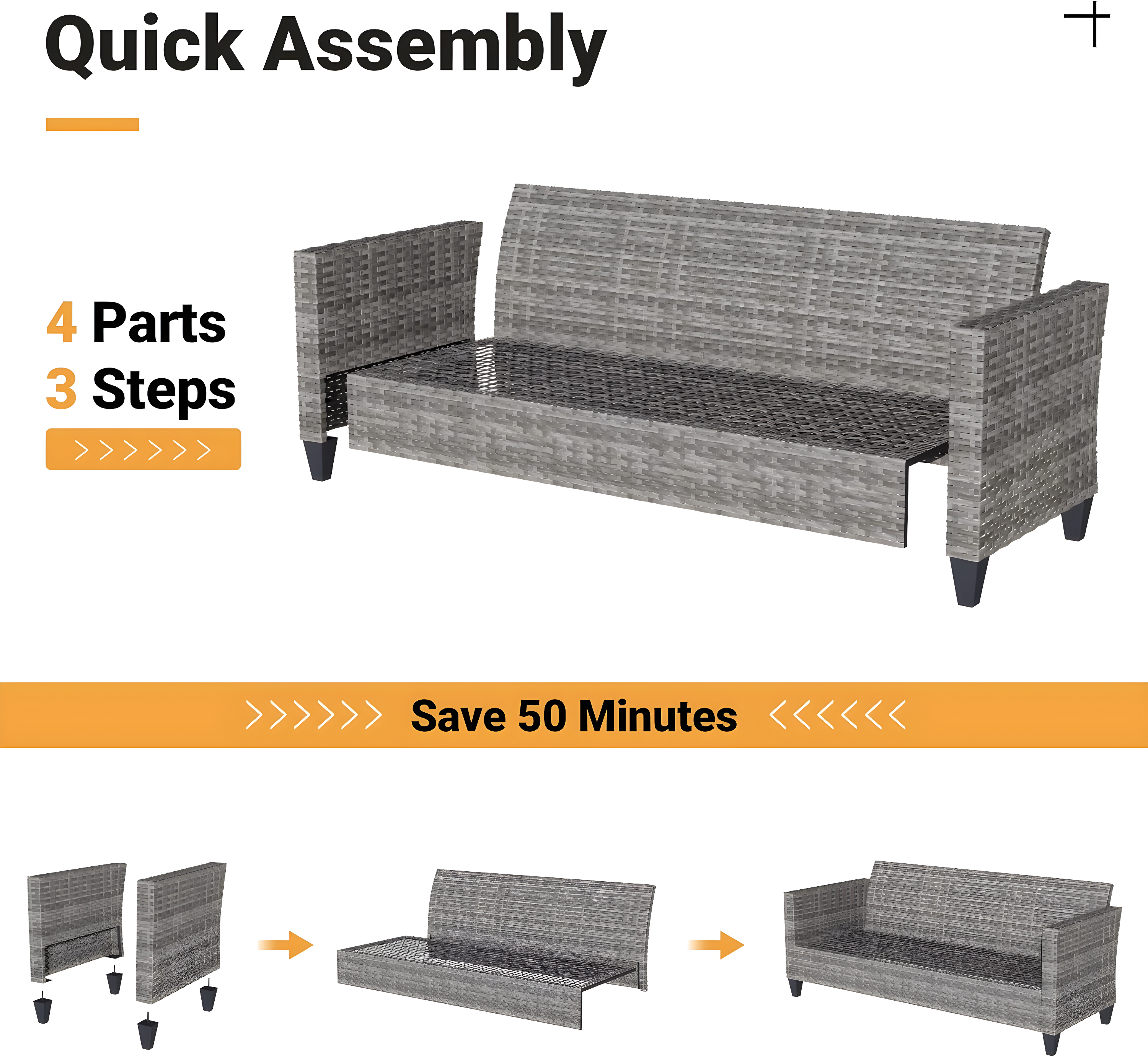 Ovios 5 Pieces Outdoor Patio Furniture Set Wicker Rattan Outdoor Conversation Comfortable Sectional Sofa with Steel Frame, Grey