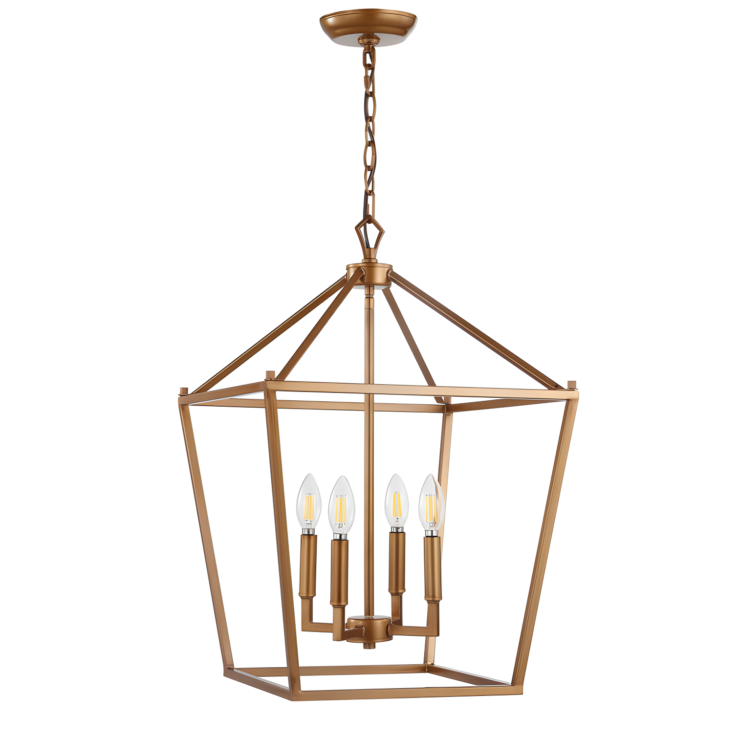 Pagoda 16" 4-Bulb Lantern Metal LED Pendant, Antique Gold