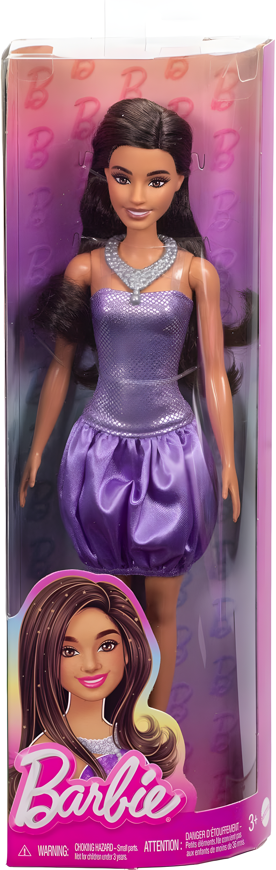 Barbie Fashionistas 11.7" Doll #234 in Sequined Purple Dress and Silvery Accessories Brown Hair