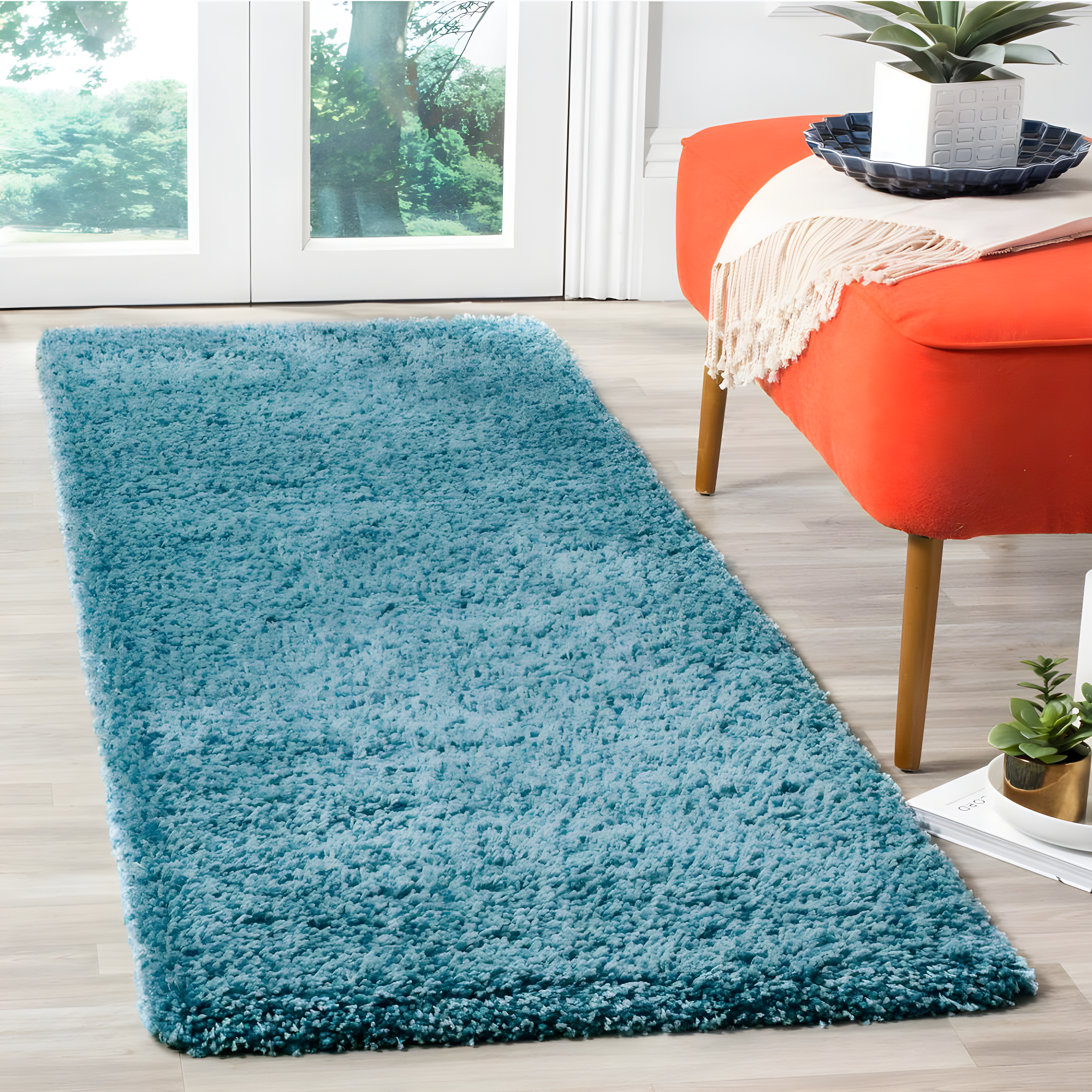 SAFAVIEH California Solid Plush Shag Runner Rug, Turquoise, 2'3" x 9'