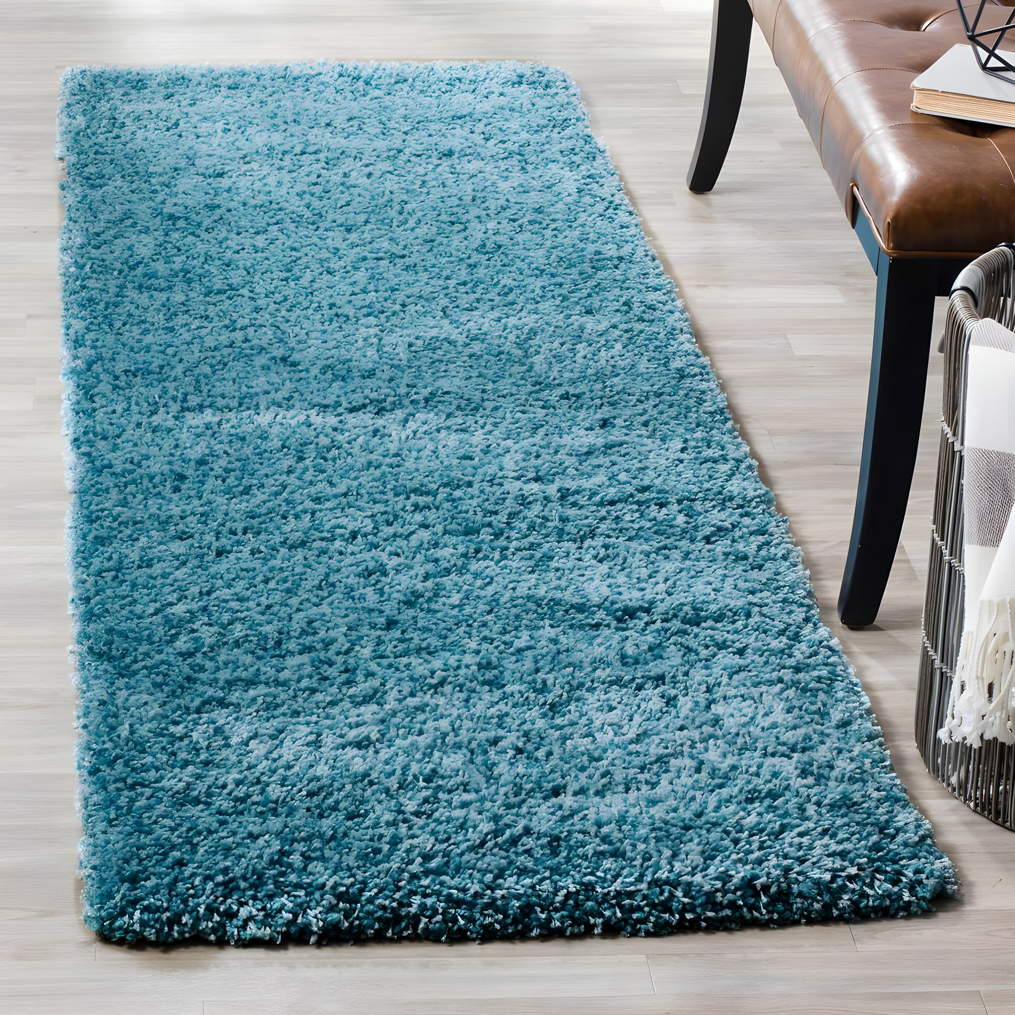 SAFAVIEH California Solid Plush Shag Runner Rug, Turquoise, 2'3" x 9'