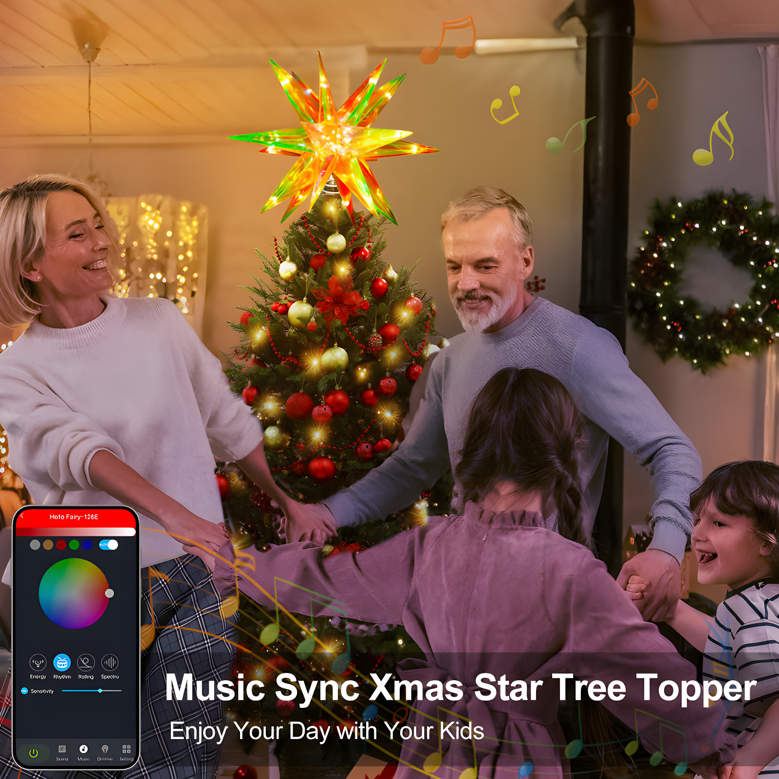 The Holiday Aisle® Christmas Star Tree Topper, 13.8" Xmas Smart Tree Decorations, Crystal-Like 3D Polygonal Shell, App Control LED Christmas Light, Music Sync RGB Color Changing With Remote For Indoor And Outdoor Decor