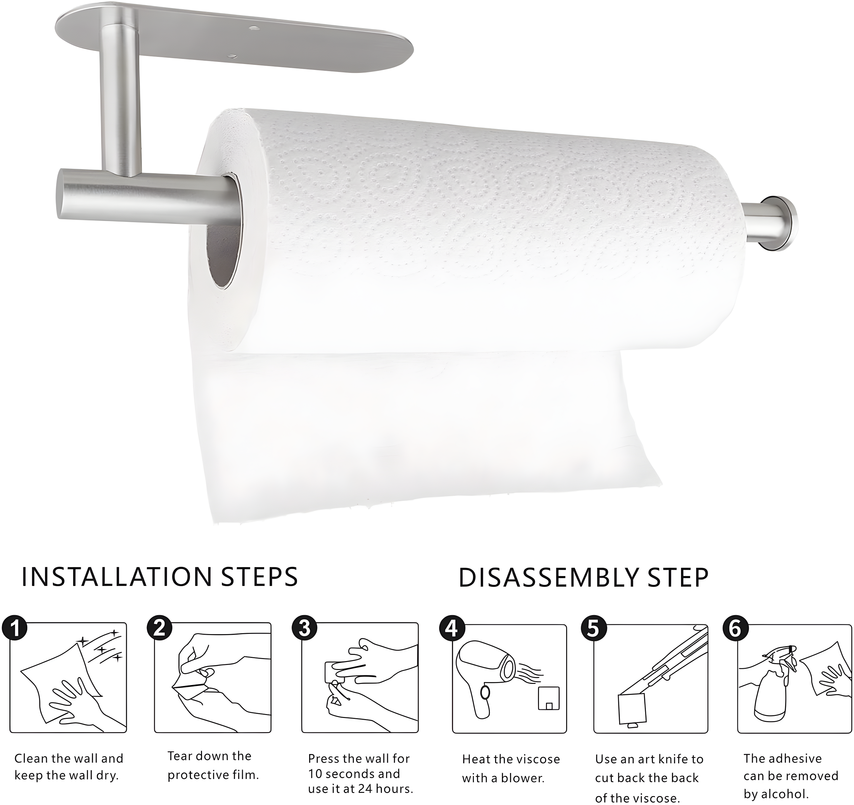 Paper Towel Holders for Kitchen,Paper Towels Bulk- Self-Adhesive Under Cabinet,Both Available in Adhesive and Screws,Stainless Steel
