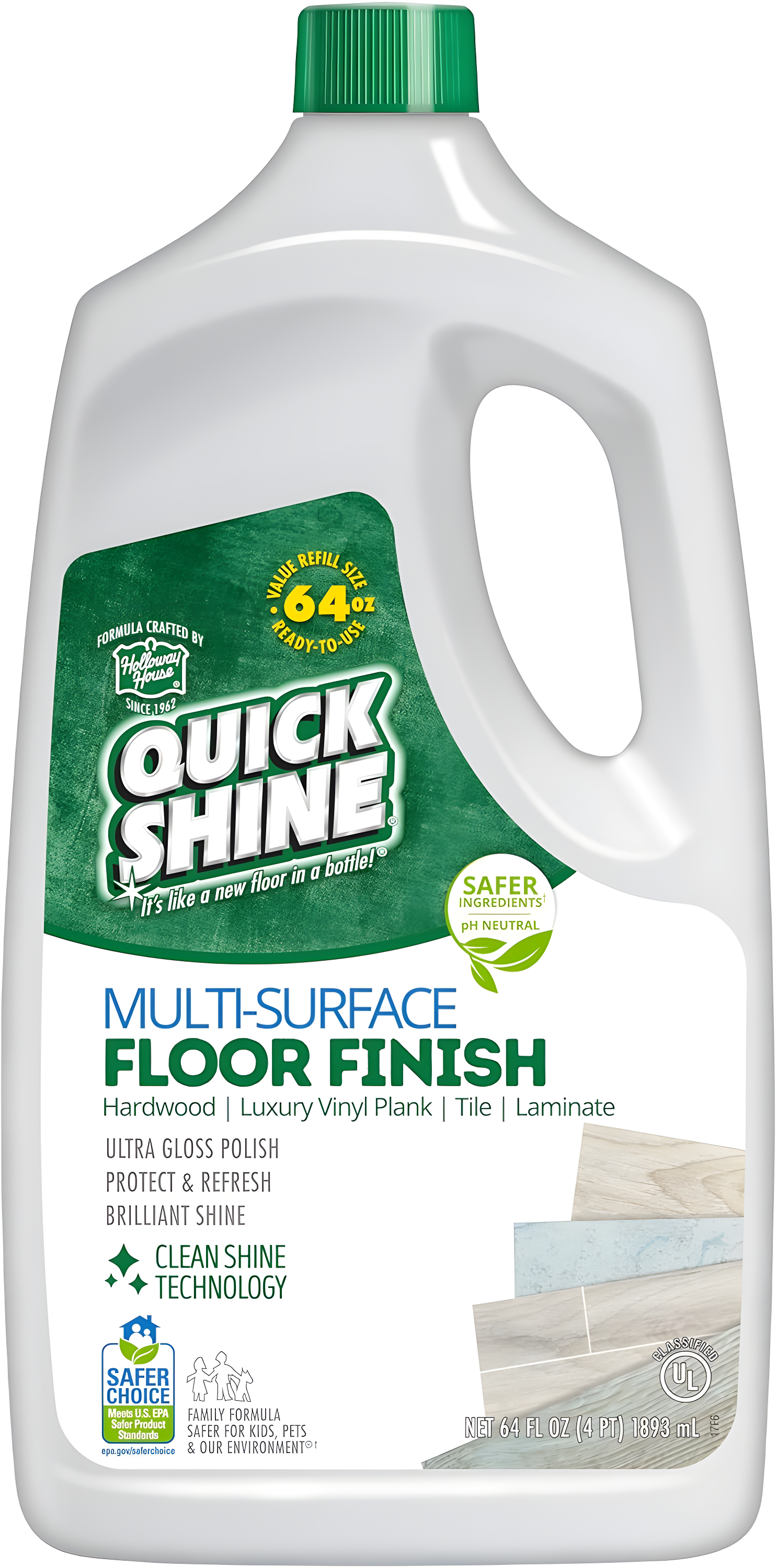 Quick Shine Multi-Surface Floor Finish & Polish, PFAS-Free Formula, 64 fl oz