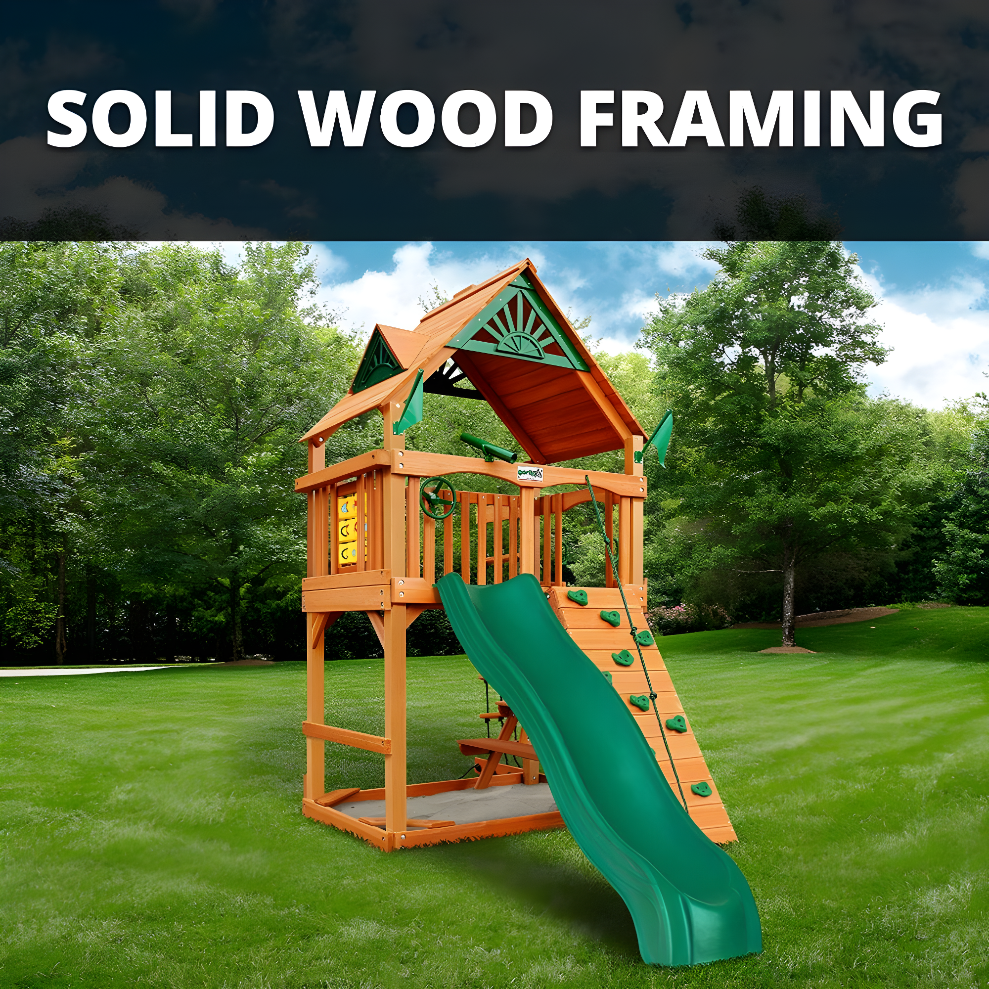 Gorilla Playsets Chateau Tower Swing Set with Wood Roof