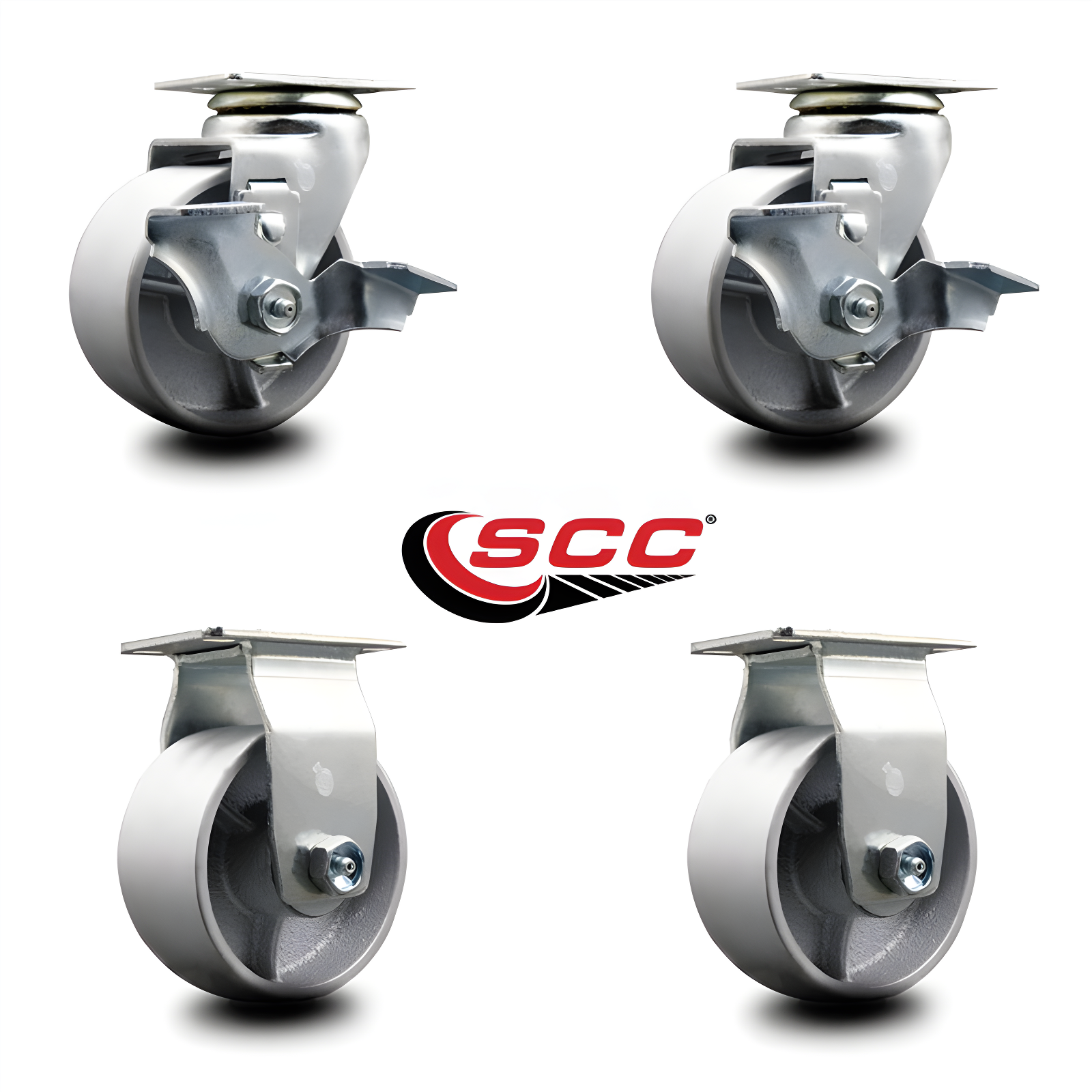 Service Caster Tool Box Caster Wheel Set – 4 Inch Semi Steel Cast Iron Swivel Casters – SCC