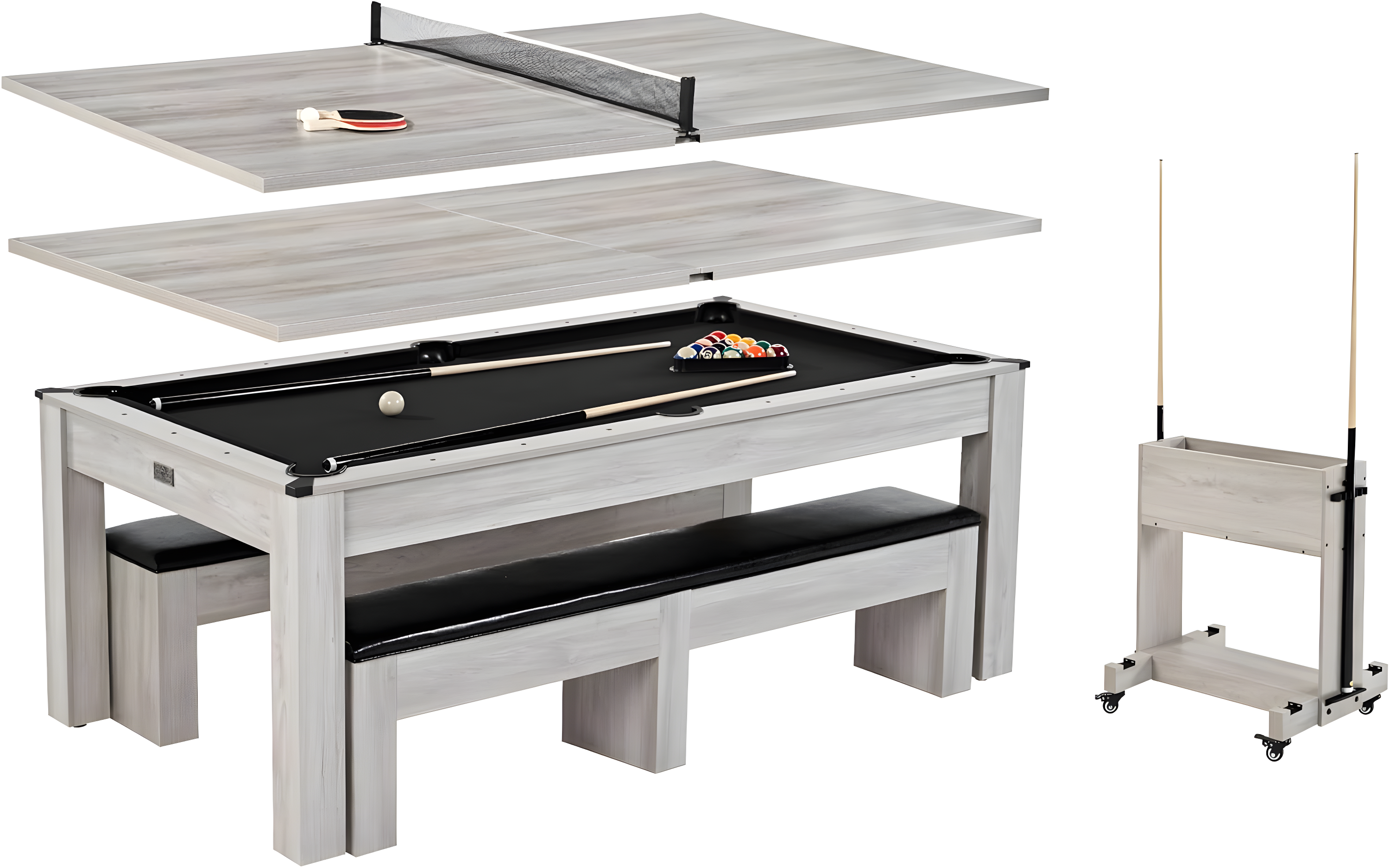 Barrington Billiards Monteray 7’ Pool Table, 3-in-1 with Dining Top & Rolling Storage Caddy