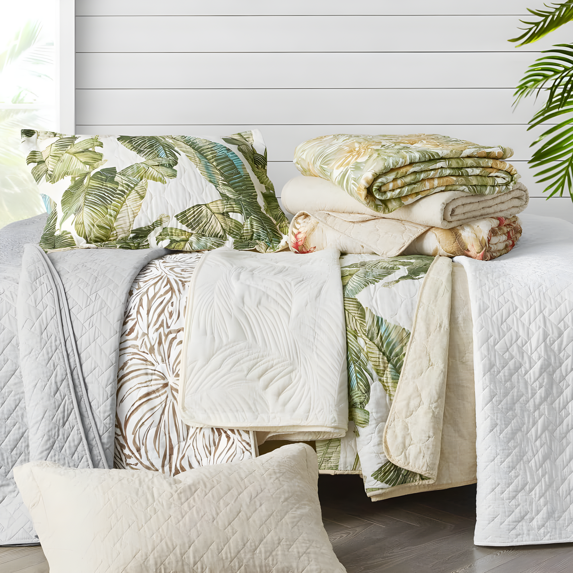Tommy Bahama Raffia Solid Cotton Reversible Quilt Set