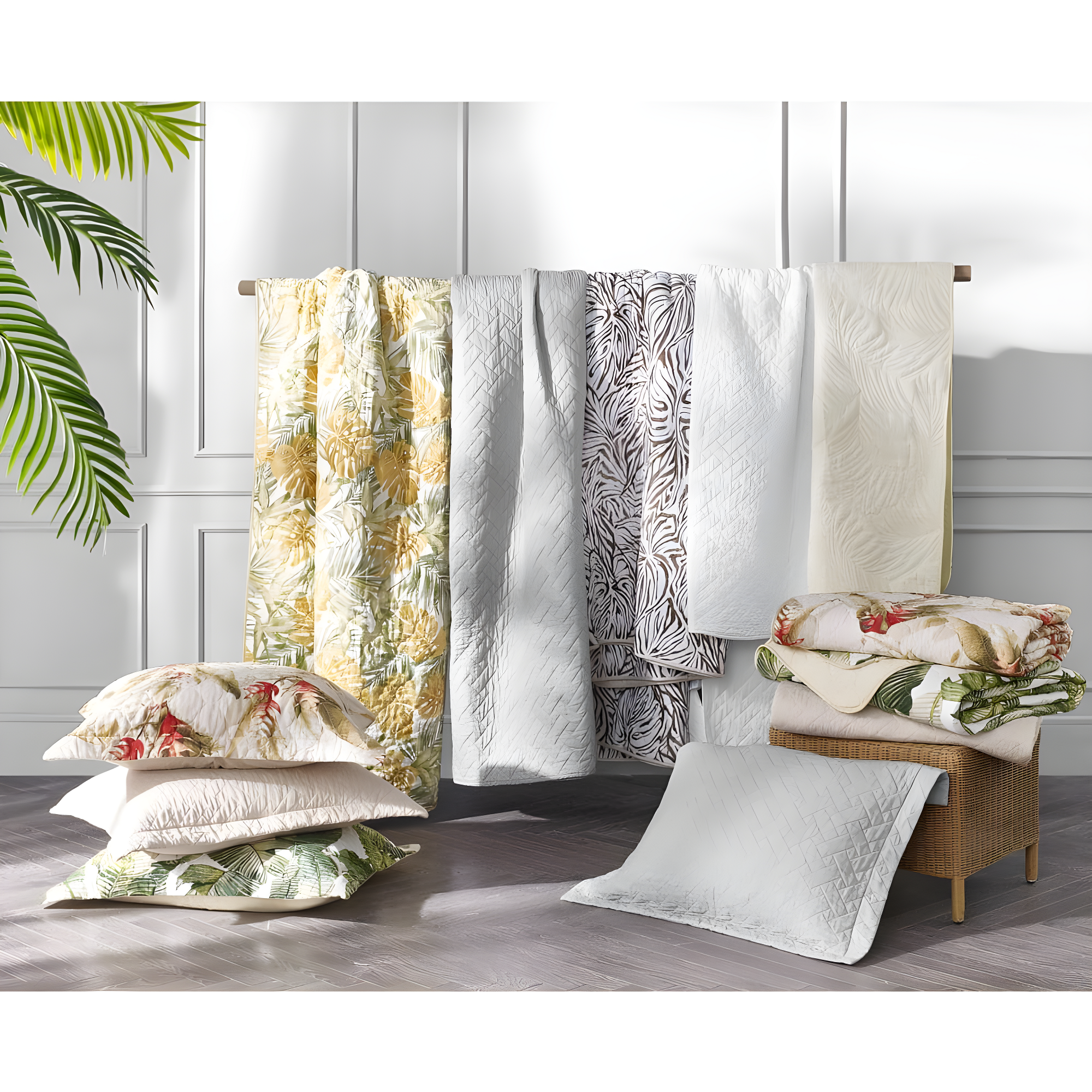 Tommy Bahama Raffia Solid Cotton Reversible Quilt Set