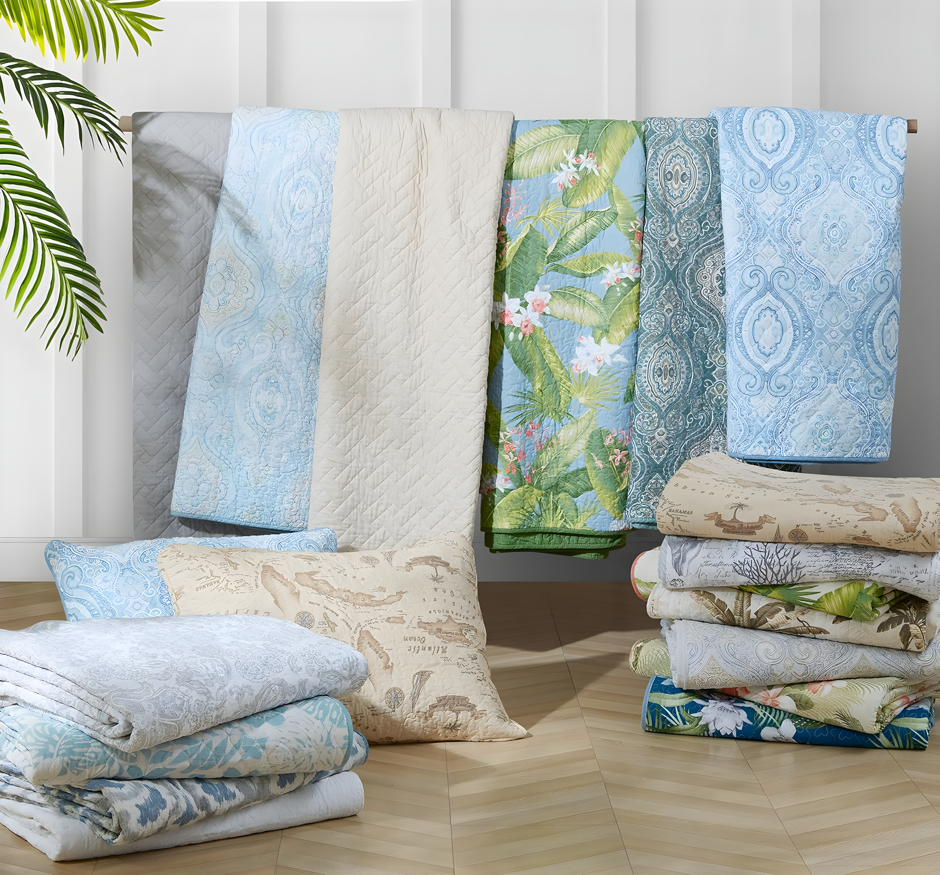 Tommy Bahama Raffia Solid Cotton Reversible Quilt Set