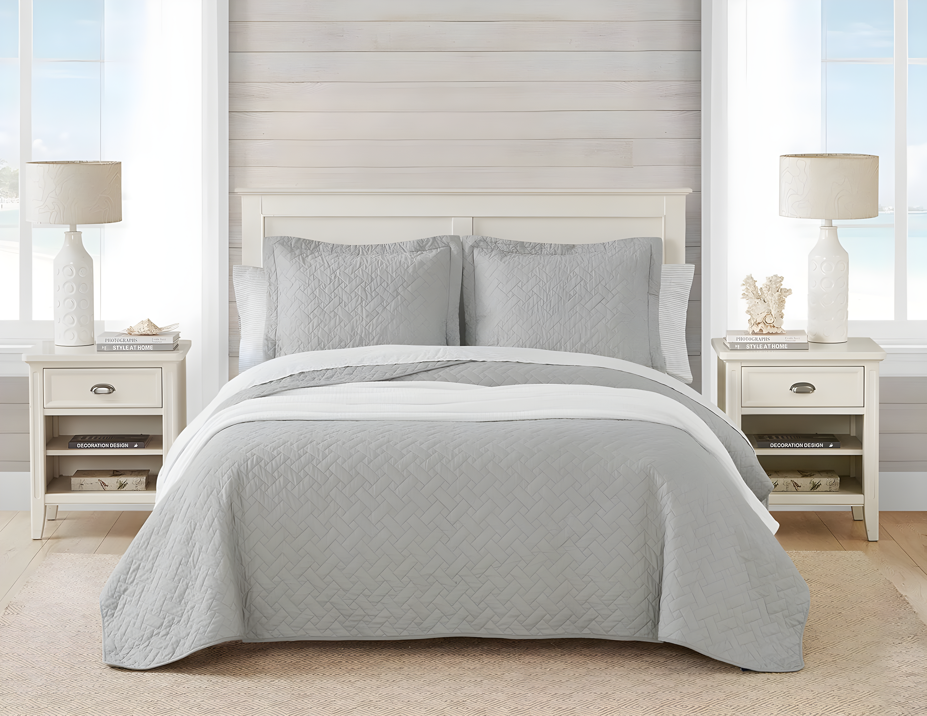 Tommy Bahama Raffia Solid Cotton Reversible Quilt Set