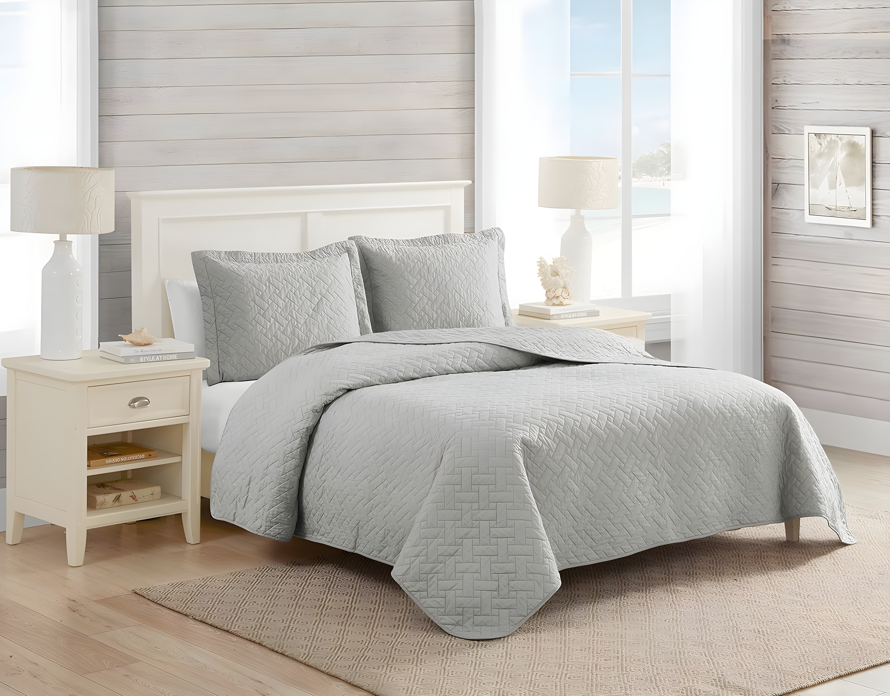 Tommy Bahama Raffia Solid Cotton Reversible Quilt Set