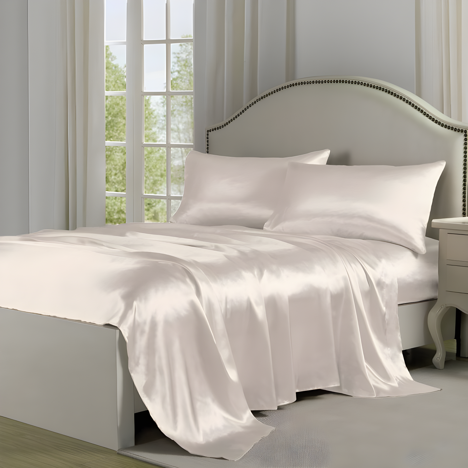 Queen Satin Sheet Set Ivory - Belles & Whistles