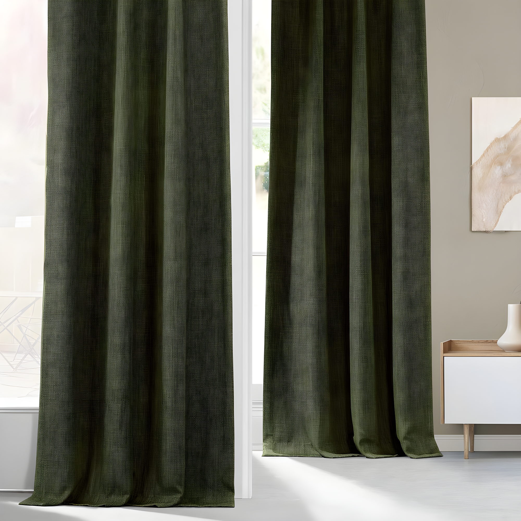 HPD Half Price Drapes Khaki Green Faux Linen Room Darkening Curtains for Bedroom & Living Room Curtains (1 Panel), Door & Window Curtains 84 inches long, Rod Pocket Curtains, 50W X 84L