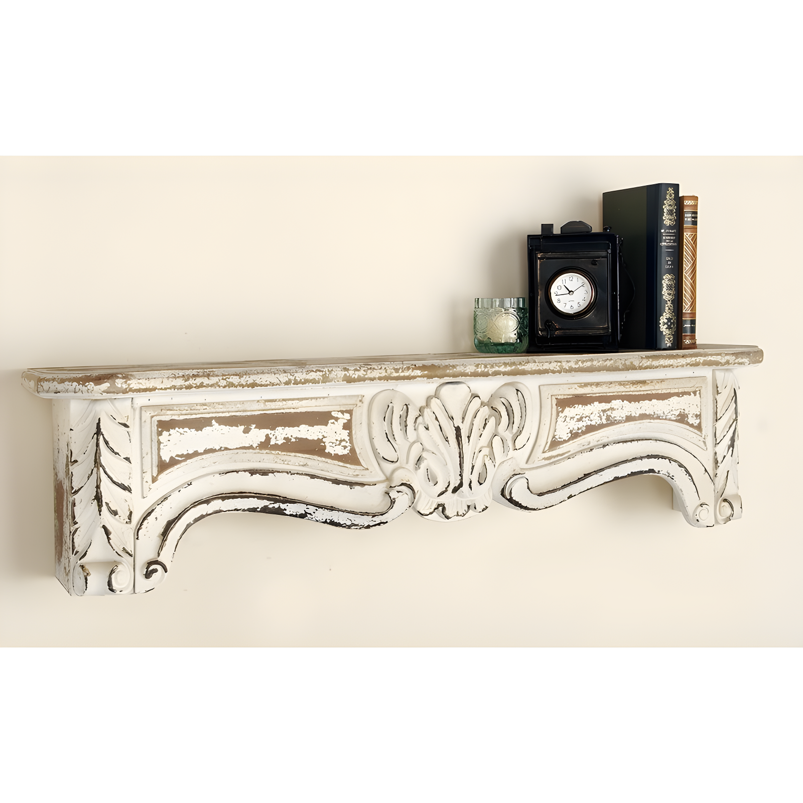 One Allium Way® Goodland White Wood 1 Shelf Scroll Wall Shelf 36" x 6" x 9"