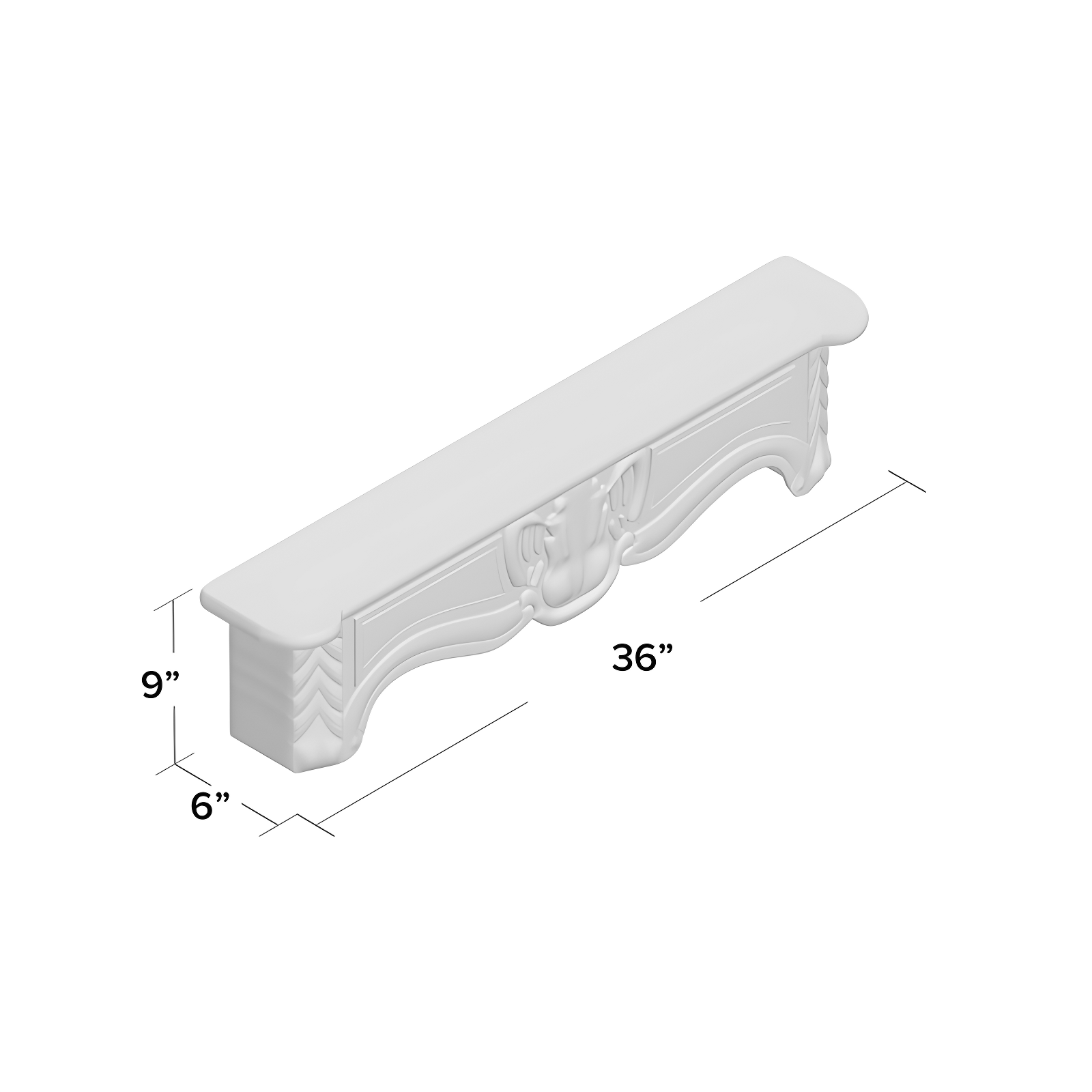 One Allium Way® Goodland White Wood 1 Shelf Scroll Wall Shelf 36" x 6" x 9"