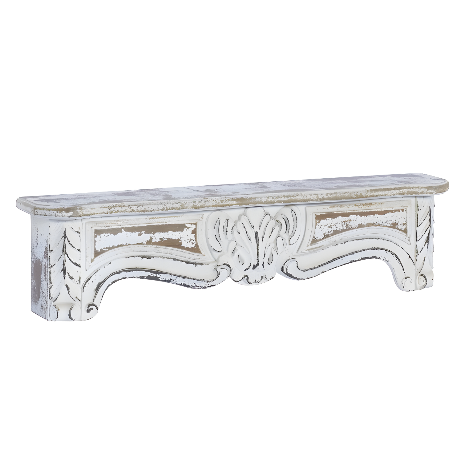 One Allium Way® Goodland White Wood 1 Shelf Scroll Wall Shelf 36" x 6" x 9"