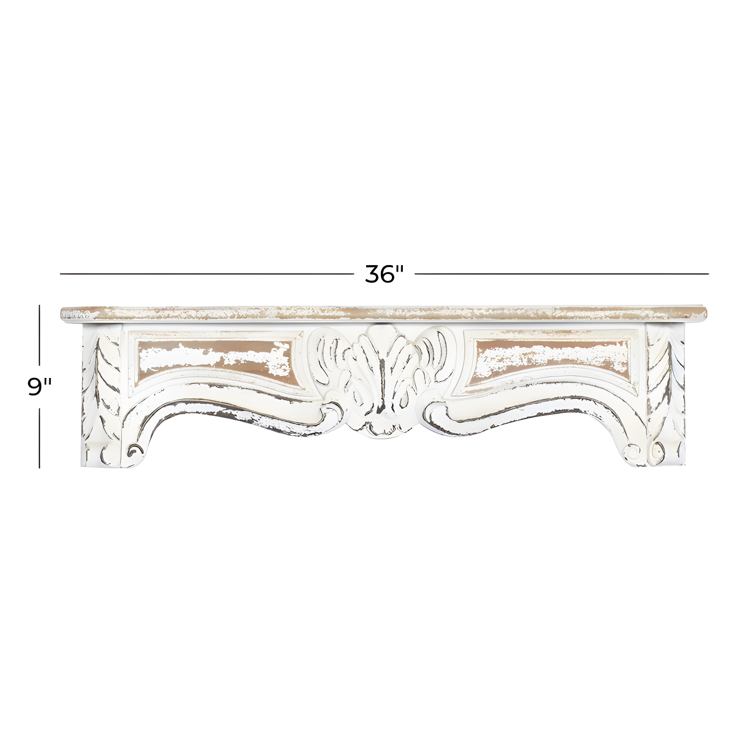 One Allium Way® Goodland White Wood 1 Shelf Scroll Wall Shelf 36" x 6" x 9"