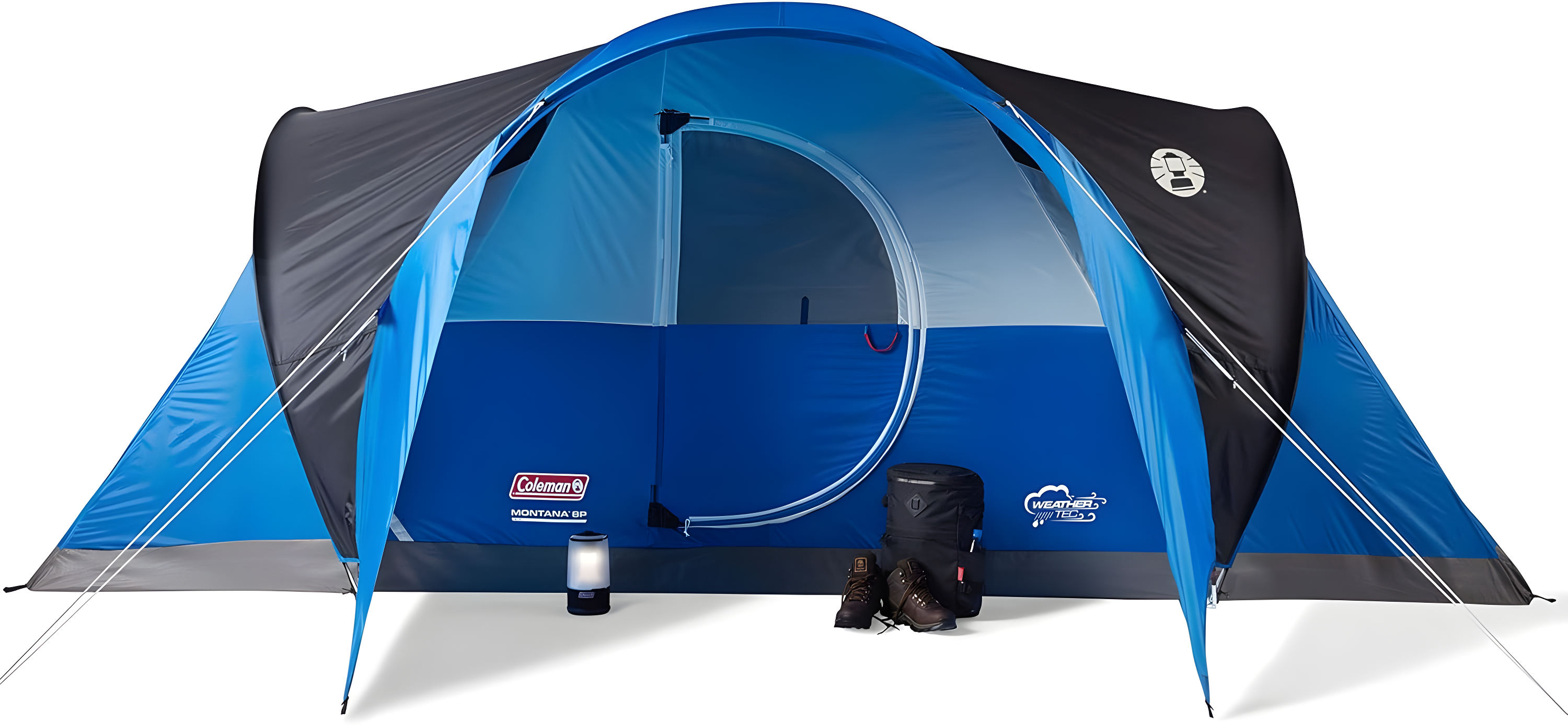 Coleman Montana Spacious 8 Person Cabin Camping Tent w/ Hinged Door, Blue