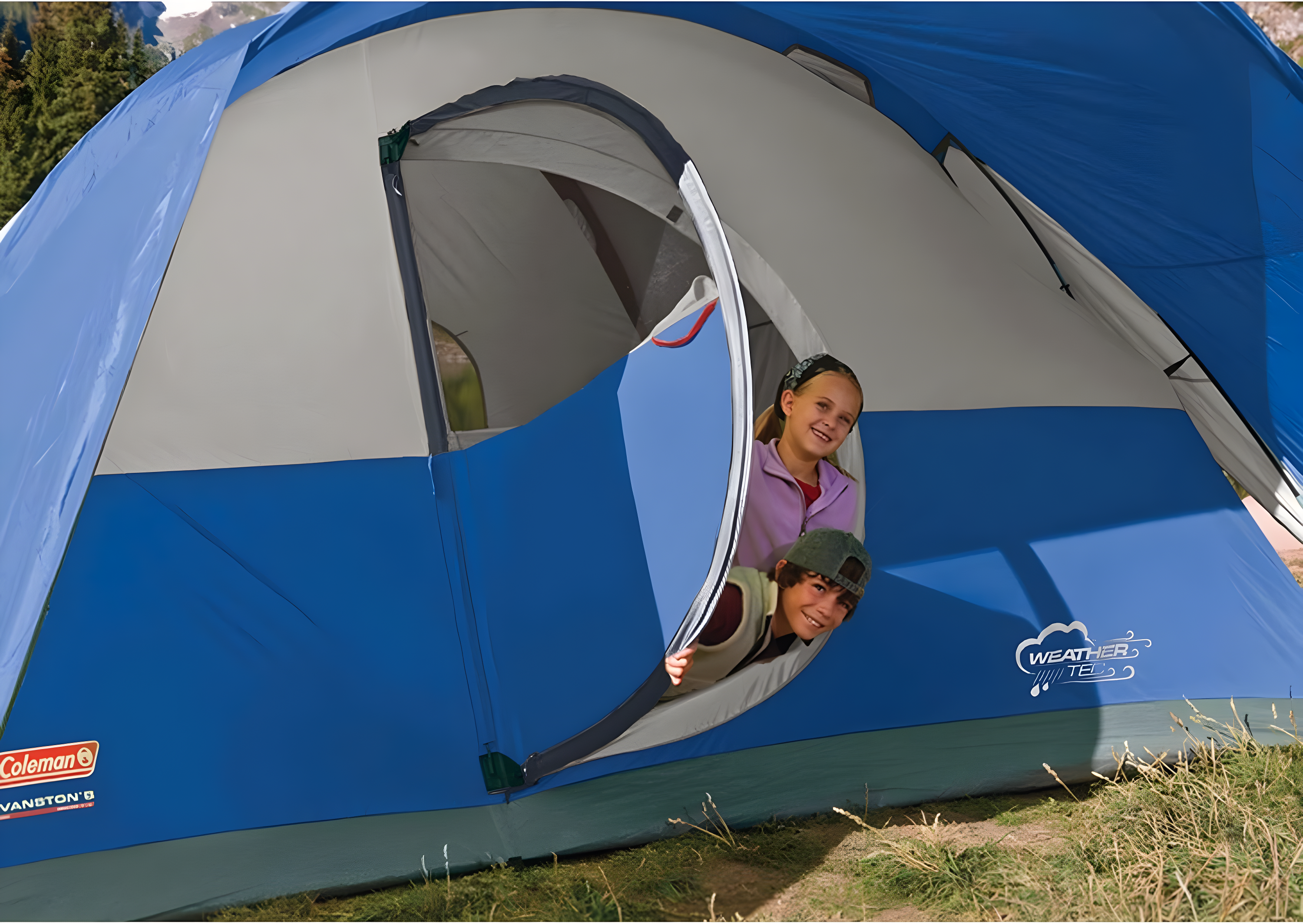 Coleman Montana Spacious 8 Person Cabin Camping Tent w/ Hinged Door, Blue