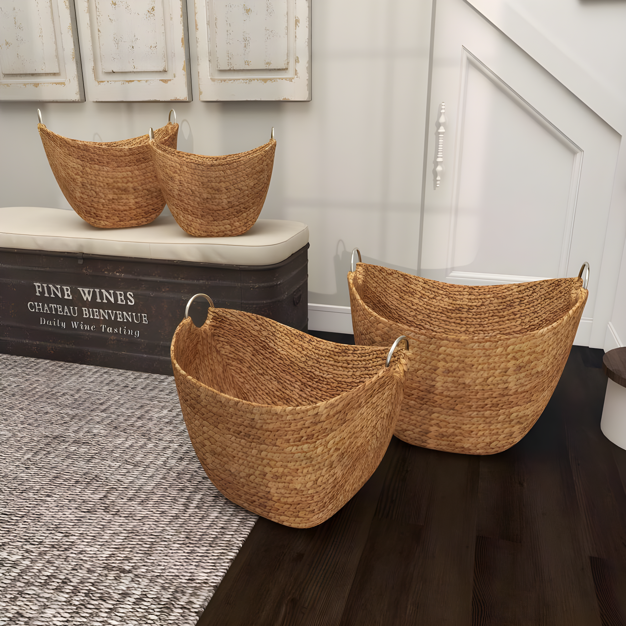 Highland Dunes 4 Piece Brown Seagrass Handmade Woven Storage Basket with Metal Handles Set