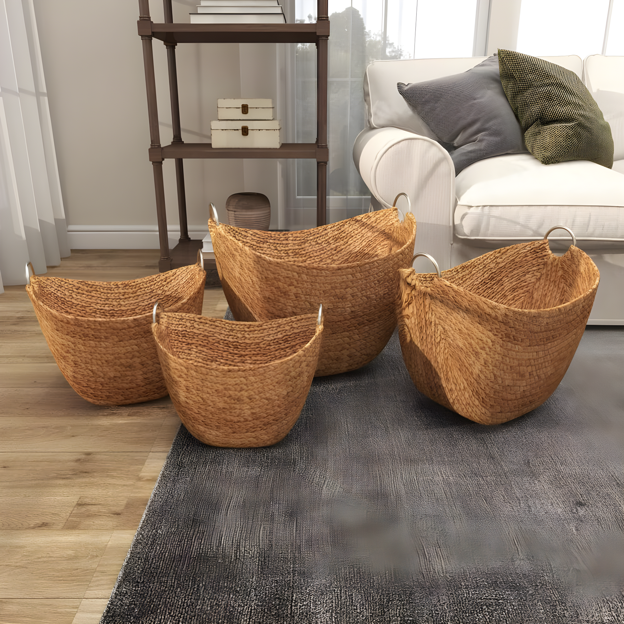 Highland Dunes 4 Piece Brown Seagrass Handmade Woven Storage Basket with Metal Handles Set