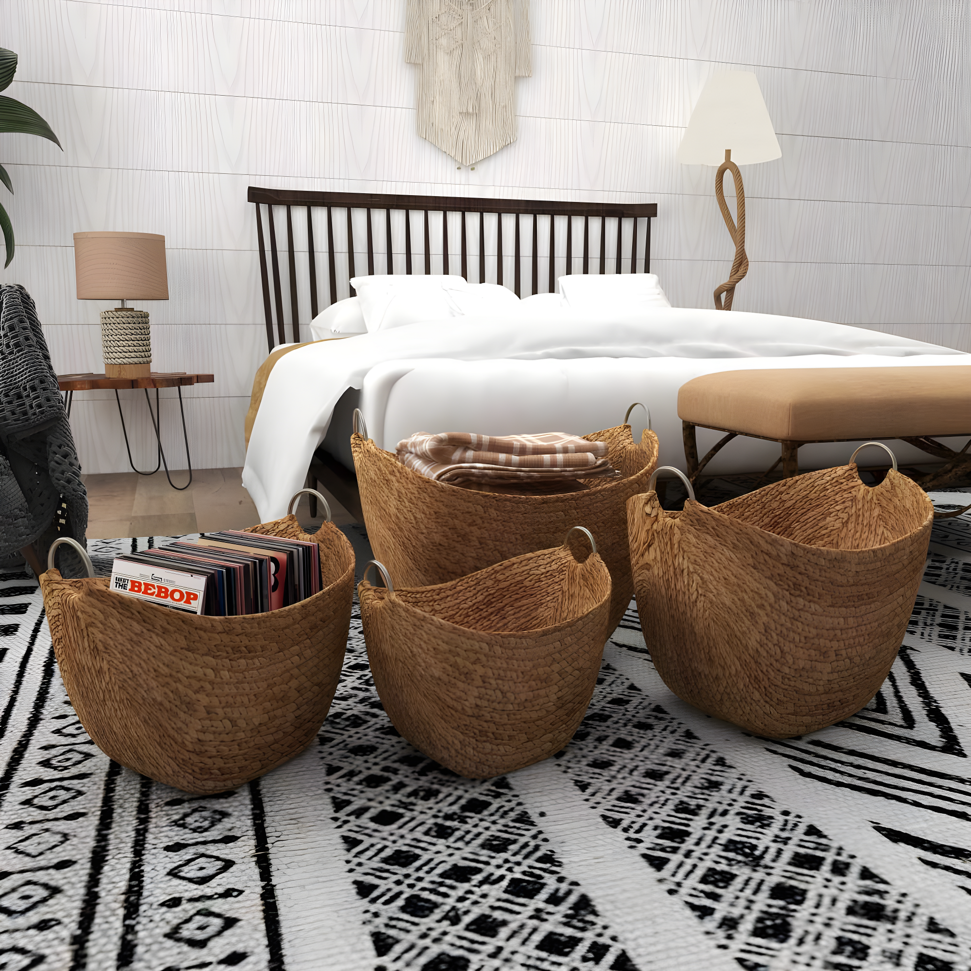 Highland Dunes 4 Piece Brown Seagrass Handmade Woven Storage Basket with Metal Handles Set