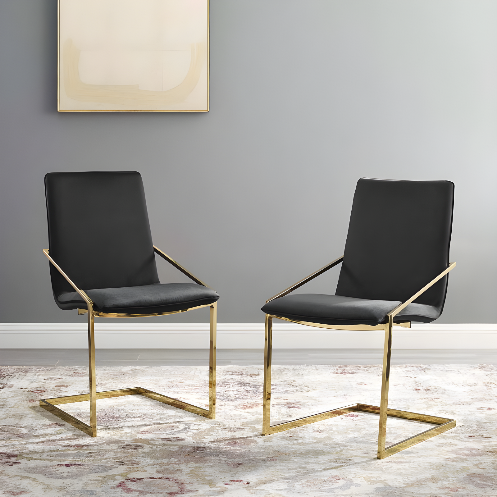 Modway Set of 2 Pitch Dining Armchairs Performance Velvet Gold/Black: Upholstered, Metal Frame, Spot Clean