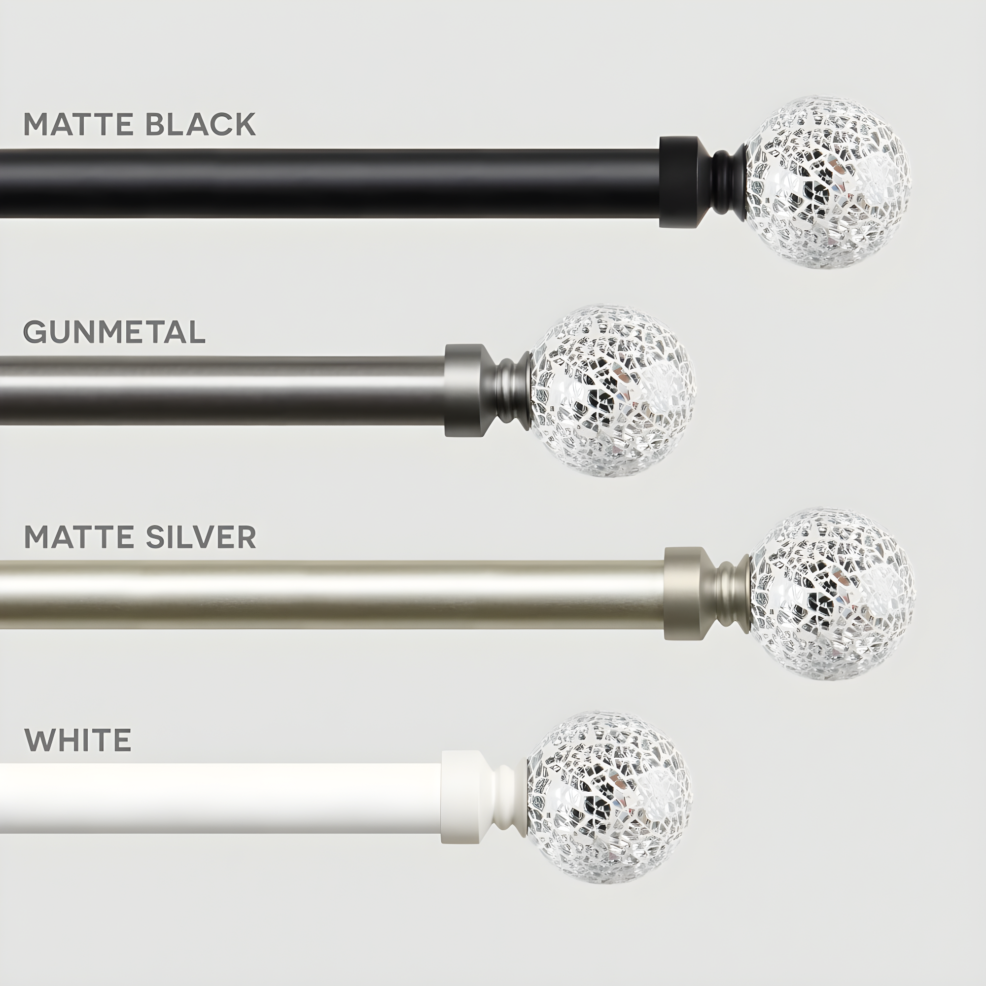 Exclusive Home 66"-120" White Mosaic Curtain Rod - Matte Silver: Adjustable Iron Rod, Ball Finial, 25lb Capacity