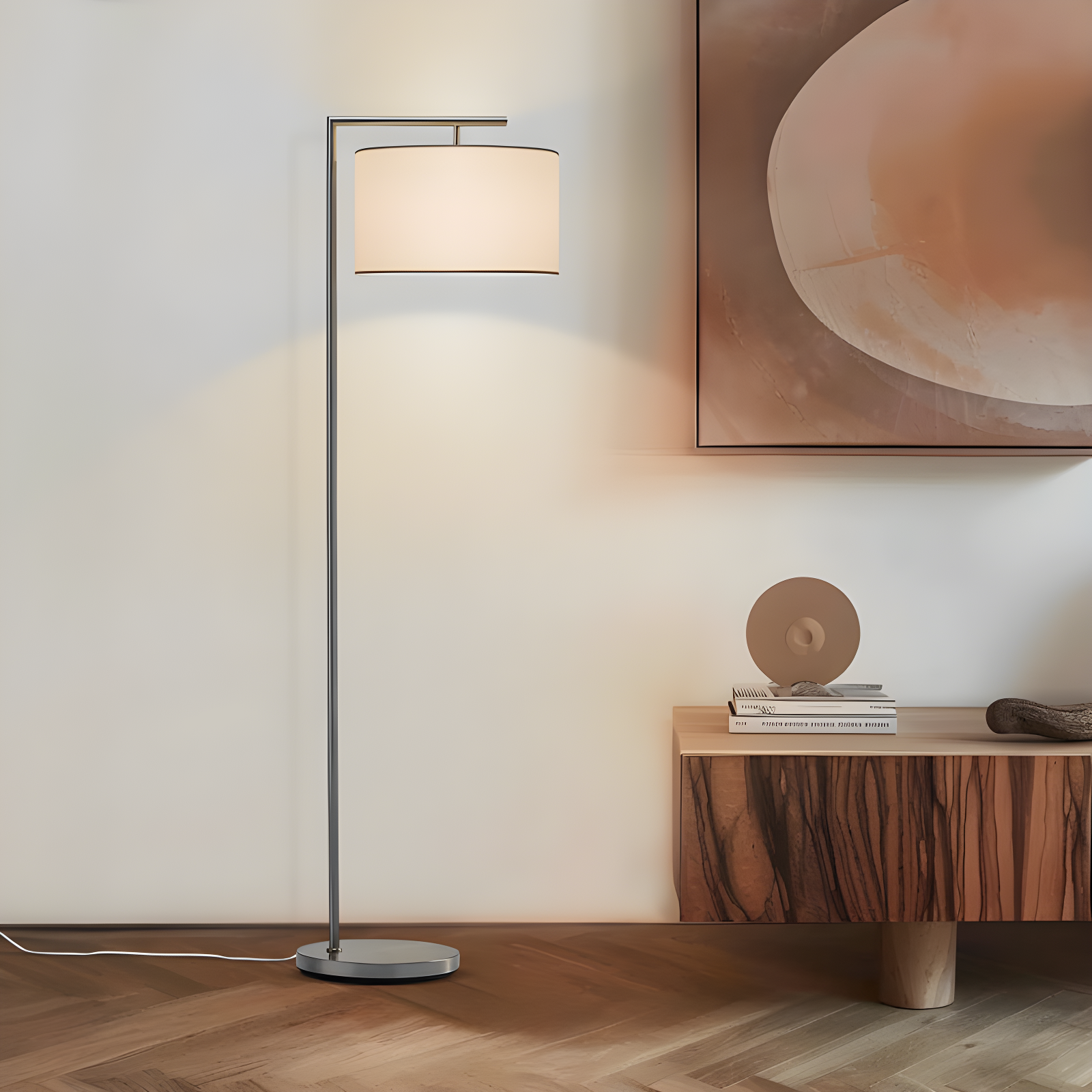 Montage Modern 60 in. Mid-Century Modern LED Floor Lamp with Fabric Drum Shade