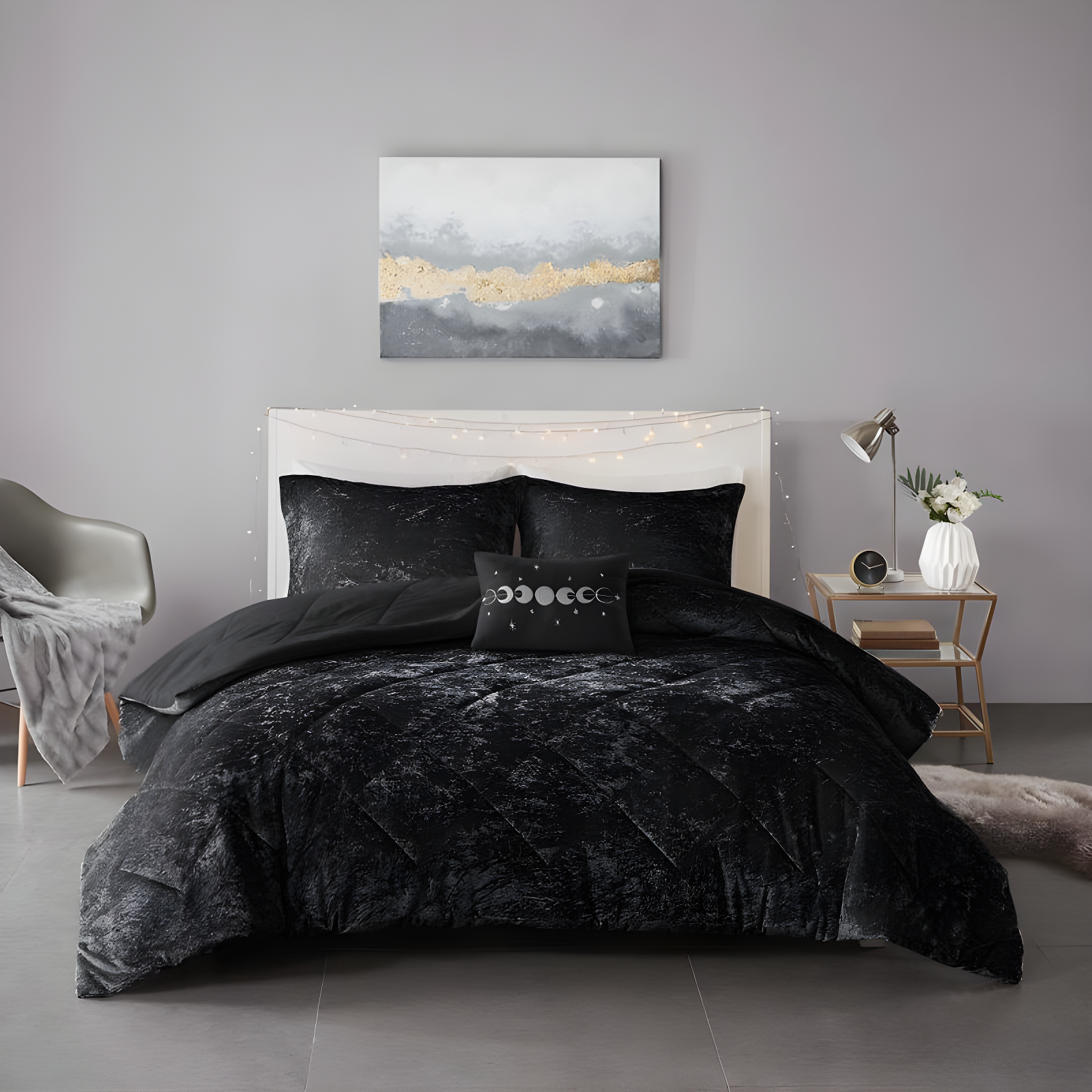 Intelligent Design Felicia Crushed Velvet Comforter Set with Throw Pillow