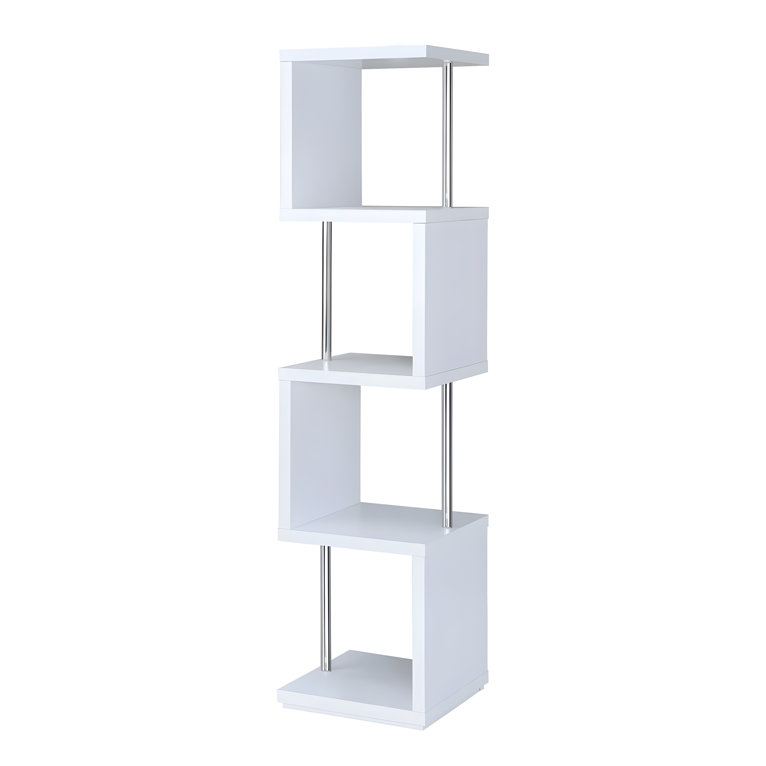 66.5" Baxter 4 Shelf Zig Zag Bookcase with Chrome Details White - Coaster: Modern Laminated Storage Display