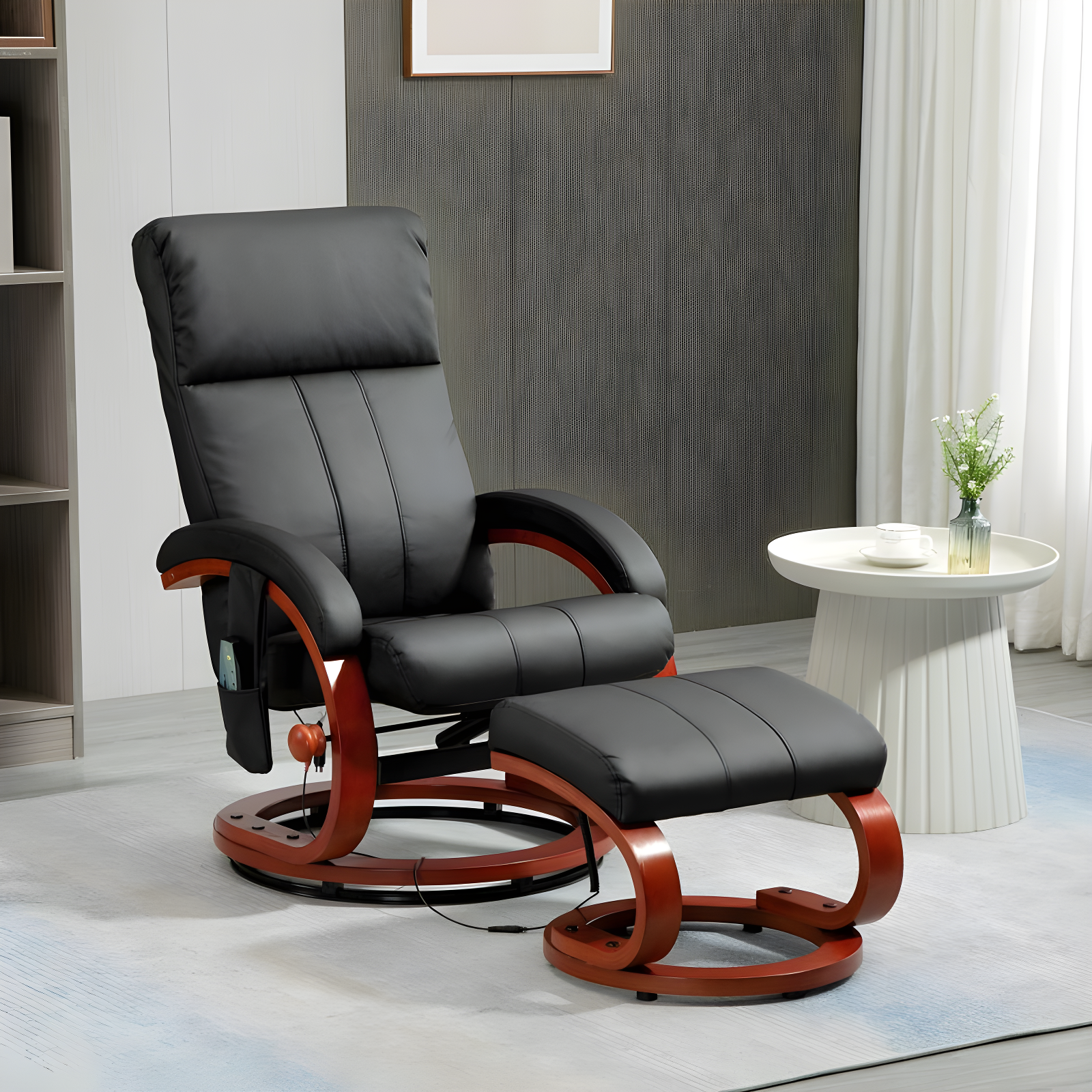 HOMCOM Recliner Chair with Ottoman, Electric Faux Leather Swivel Reclining Chair with 10 Vibration Points, 5 Massage Mode, Remote Control, Black