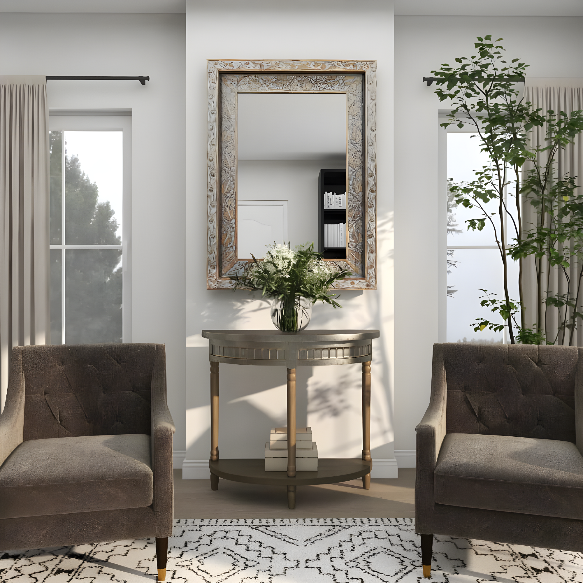 Traditional Half Round Side Table Beige - Olivia & May: Sturdy Iron Entryway Console with Shelf
