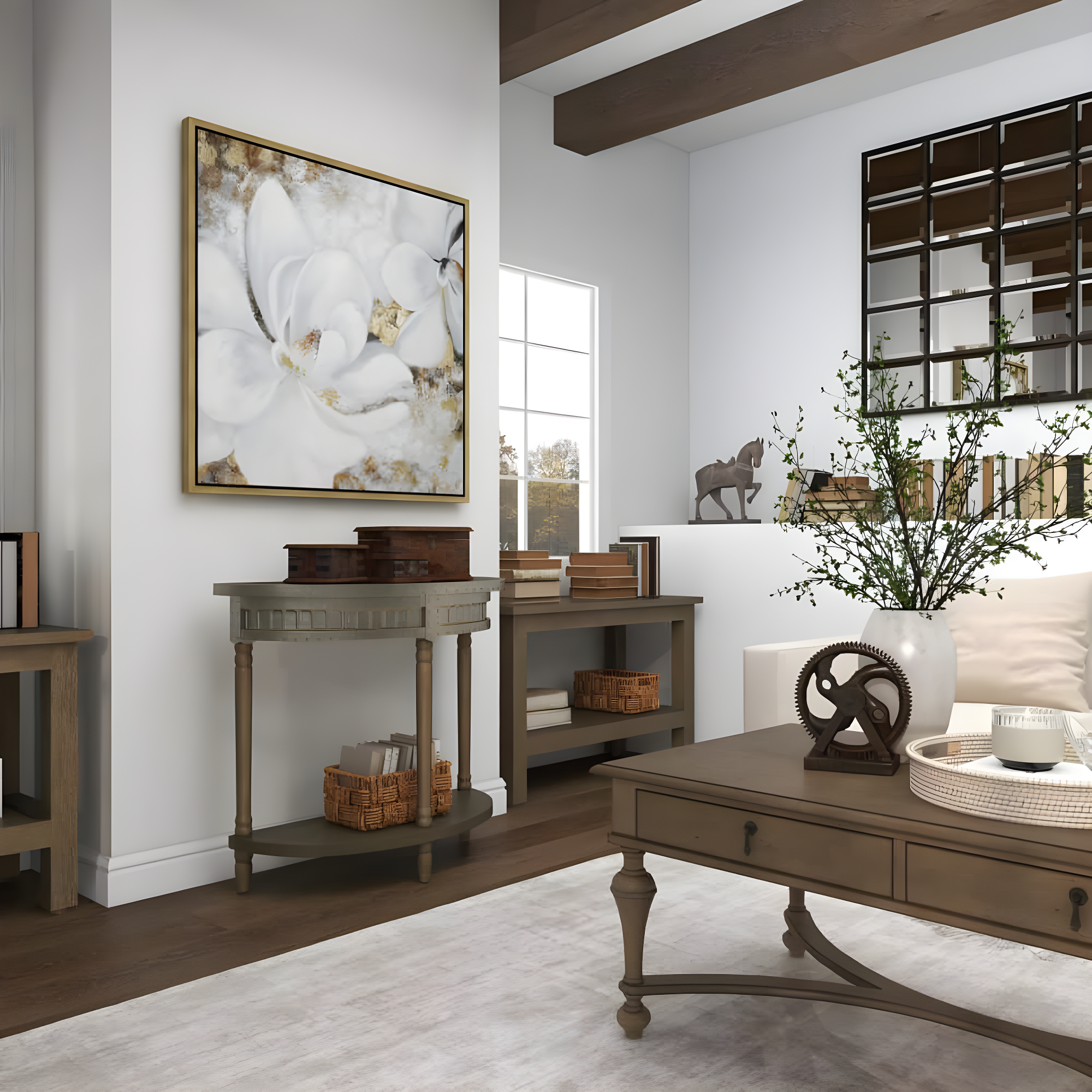 Traditional Half Round Side Table Beige - Olivia & May: Sturdy Iron Entryway Console with Shelf
