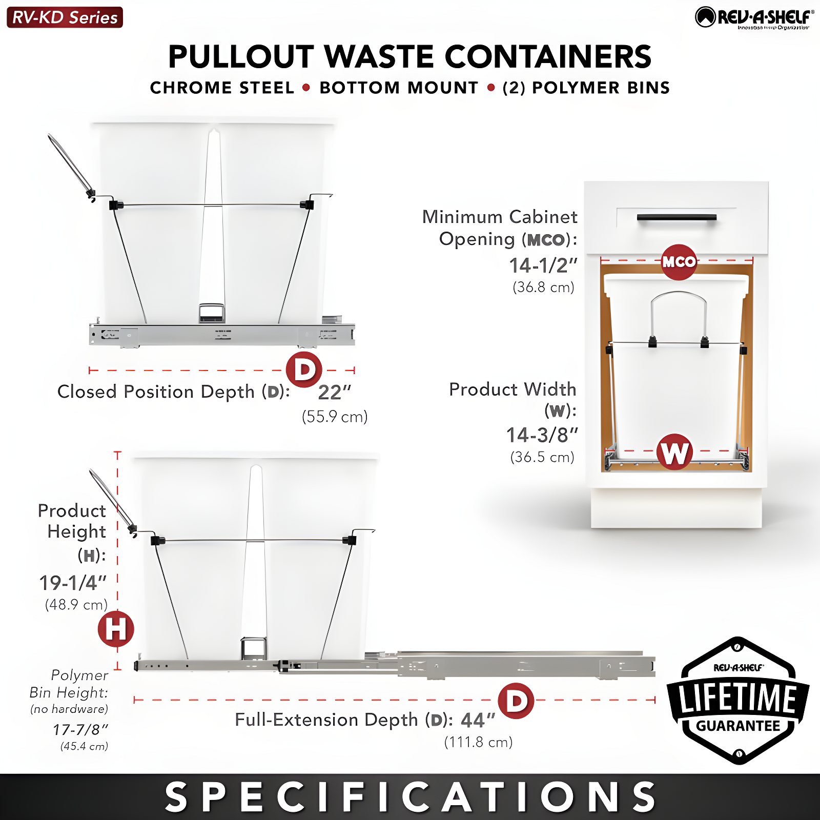 Rev-A-Shelf Double Pull Out Trash Can 27 Qt for Kitchen
