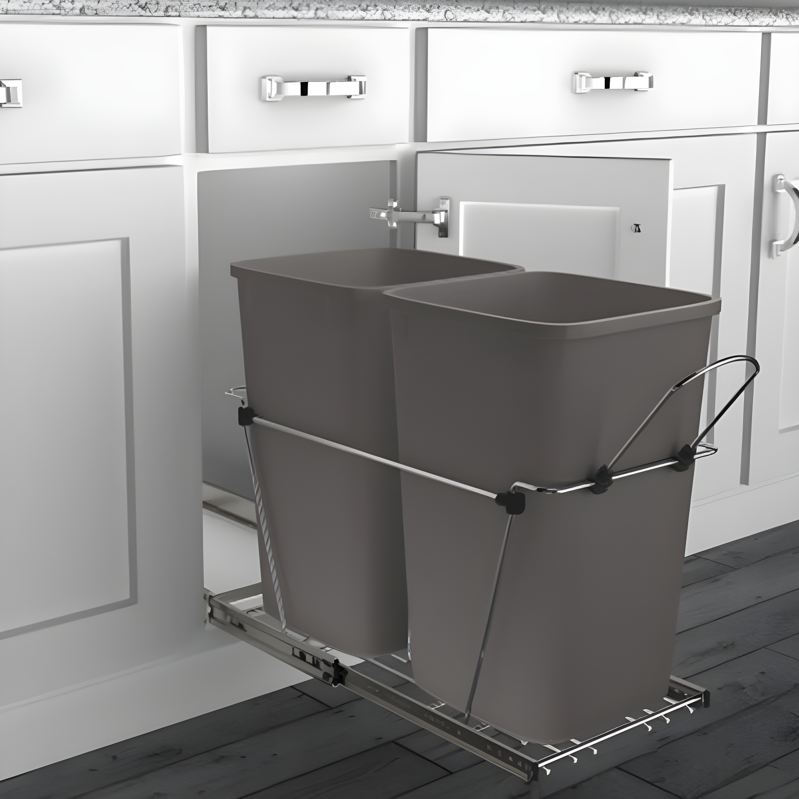 Rev-A-Shelf Double Pull Out Trash Can 27 Qt for Kitchen