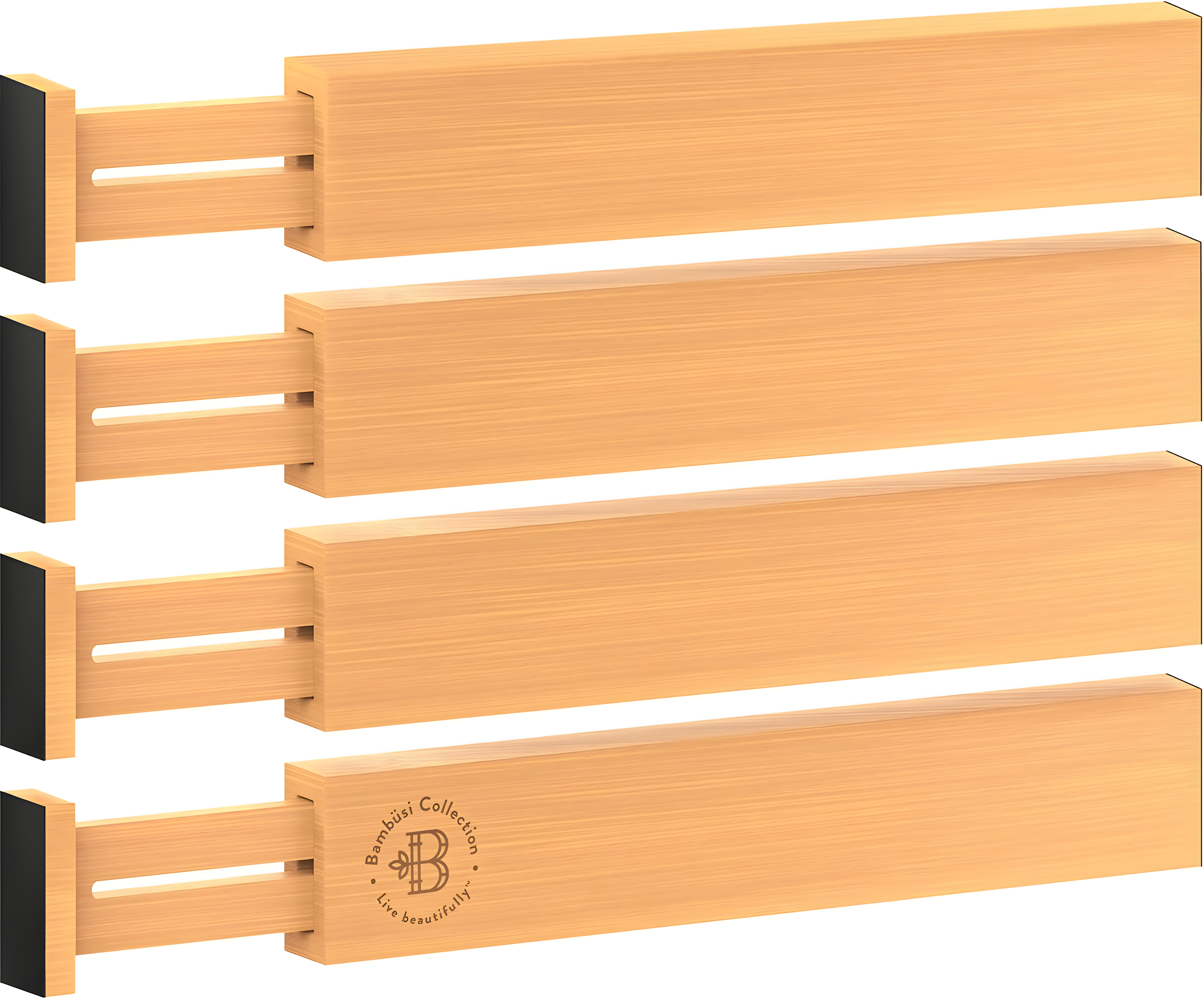 4-Pack Adjustable Bamboo Drawer Dividers – 16" to 22" Expandable Drawer Organizers for Kitchen, Bedroom, Bathroom, or Office - 2.6" Tall