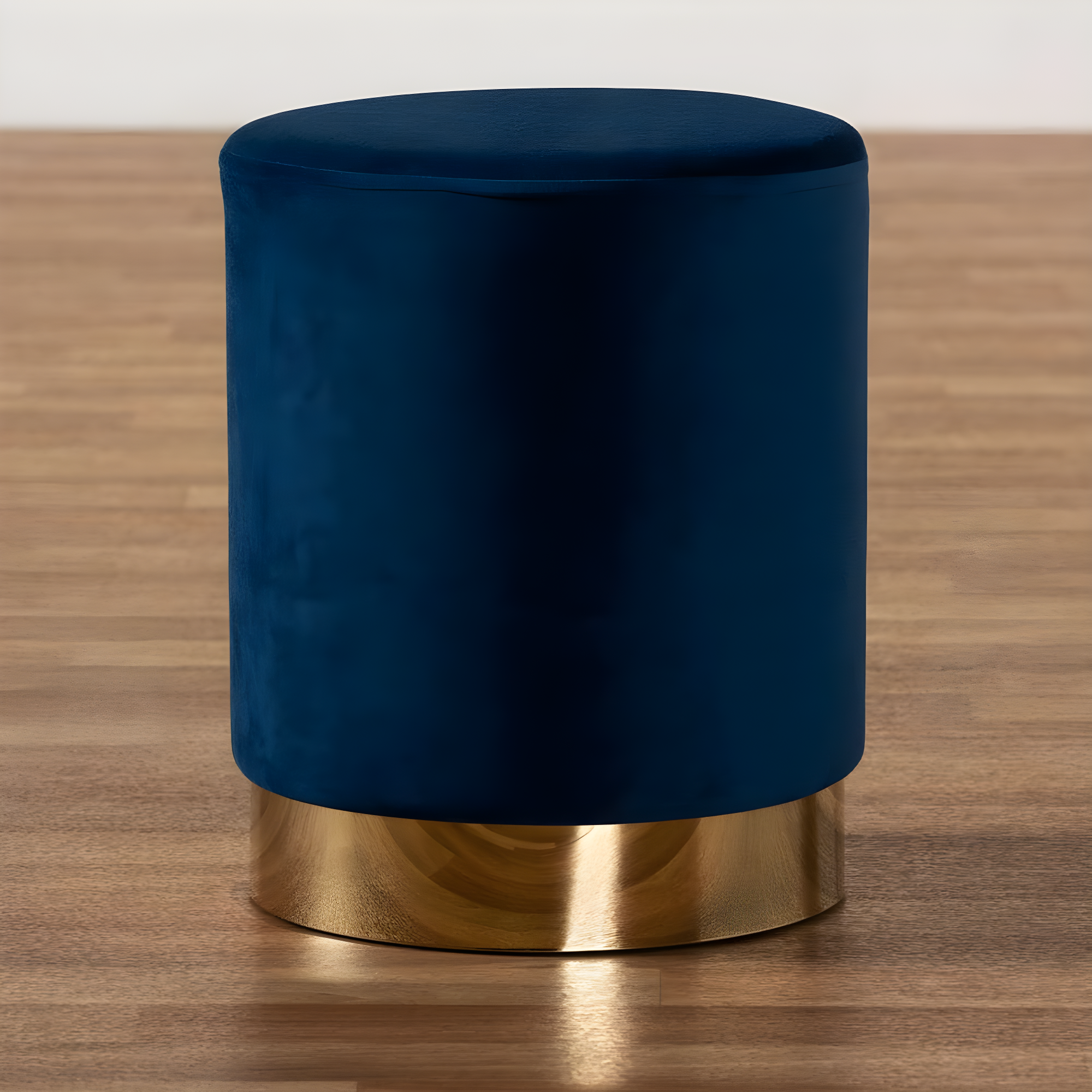 Baxton Studio Chaela Navy Blue Velvet and Gold Finished Metal Ottoman