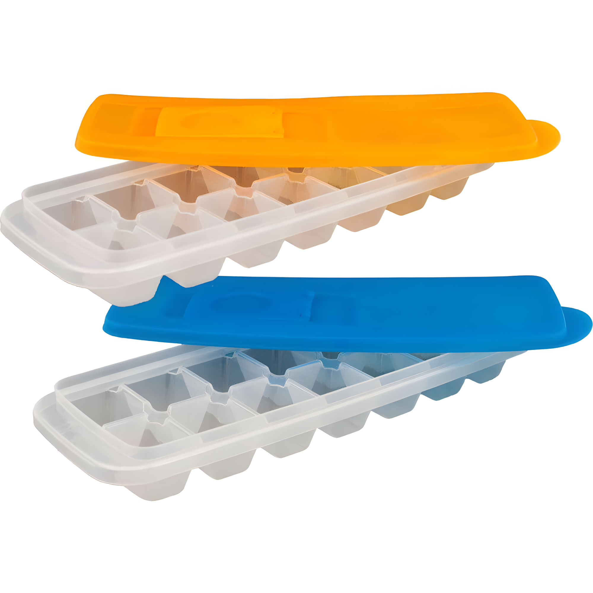 Chef Buddy Set of 2 Easy-Fill Ice Cube Trays with Lids, Multicolored
