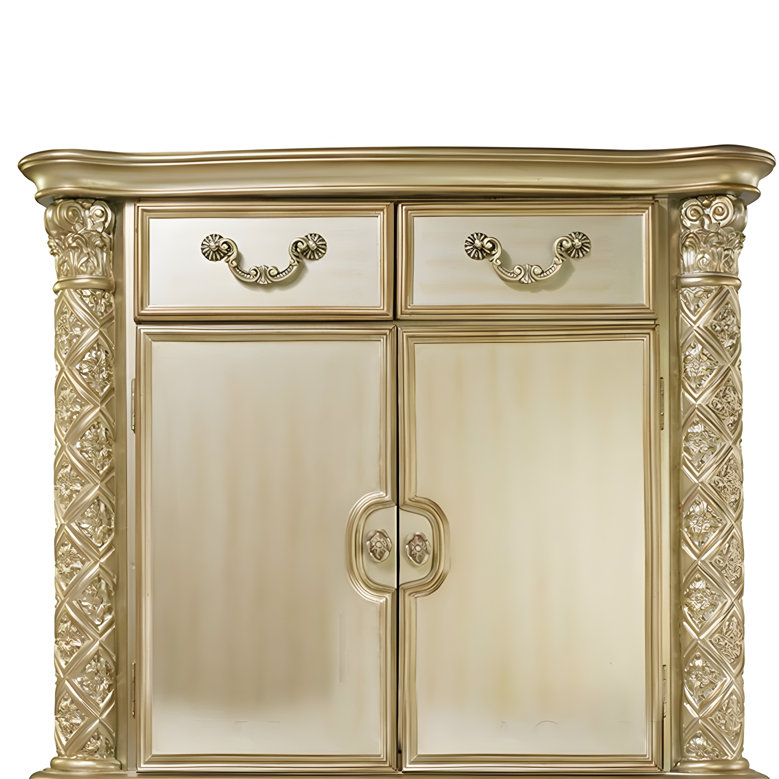 44" Vendome Bedroom Set Gold Patina/Bone White - Acme Furniture: Traditional Hand-Carved, 5 Drawers, 2 Doors