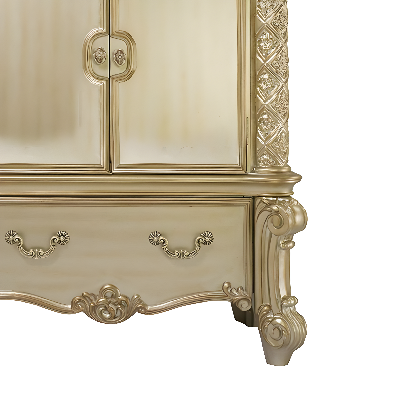 44" Vendome Bedroom Set Gold Patina/Bone White - Acme Furniture: Traditional Hand-Carved, 5 Drawers, 2 Doors