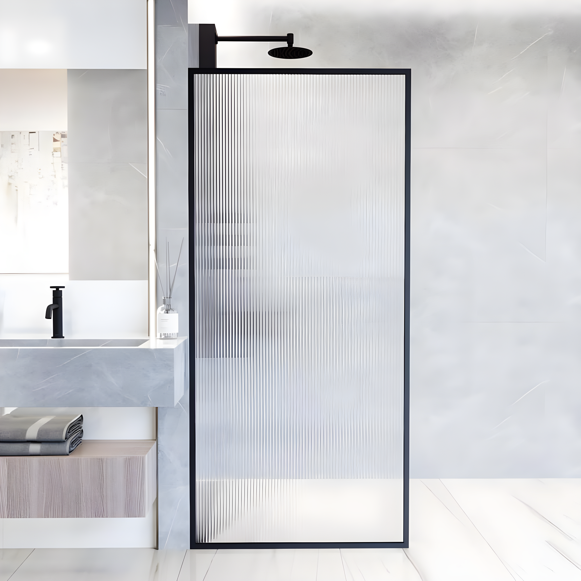 Meridian 34" W x 74" H Fixed Framed Shower Screen with 3/8" Glass