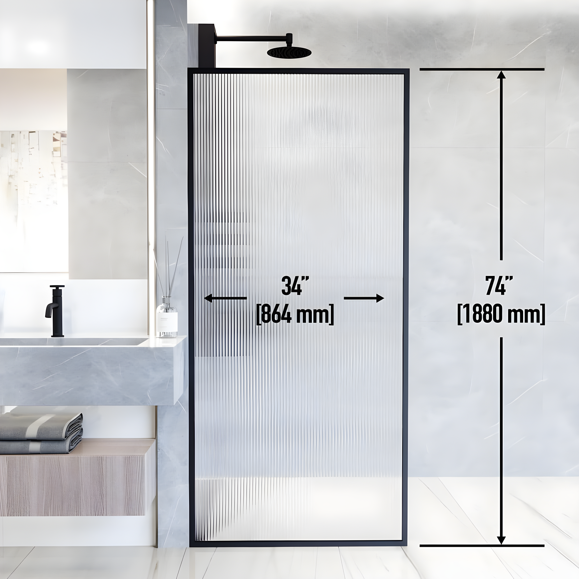 Meridian 34" W x 74" H Fixed Framed Shower Screen with 3/8" Glass