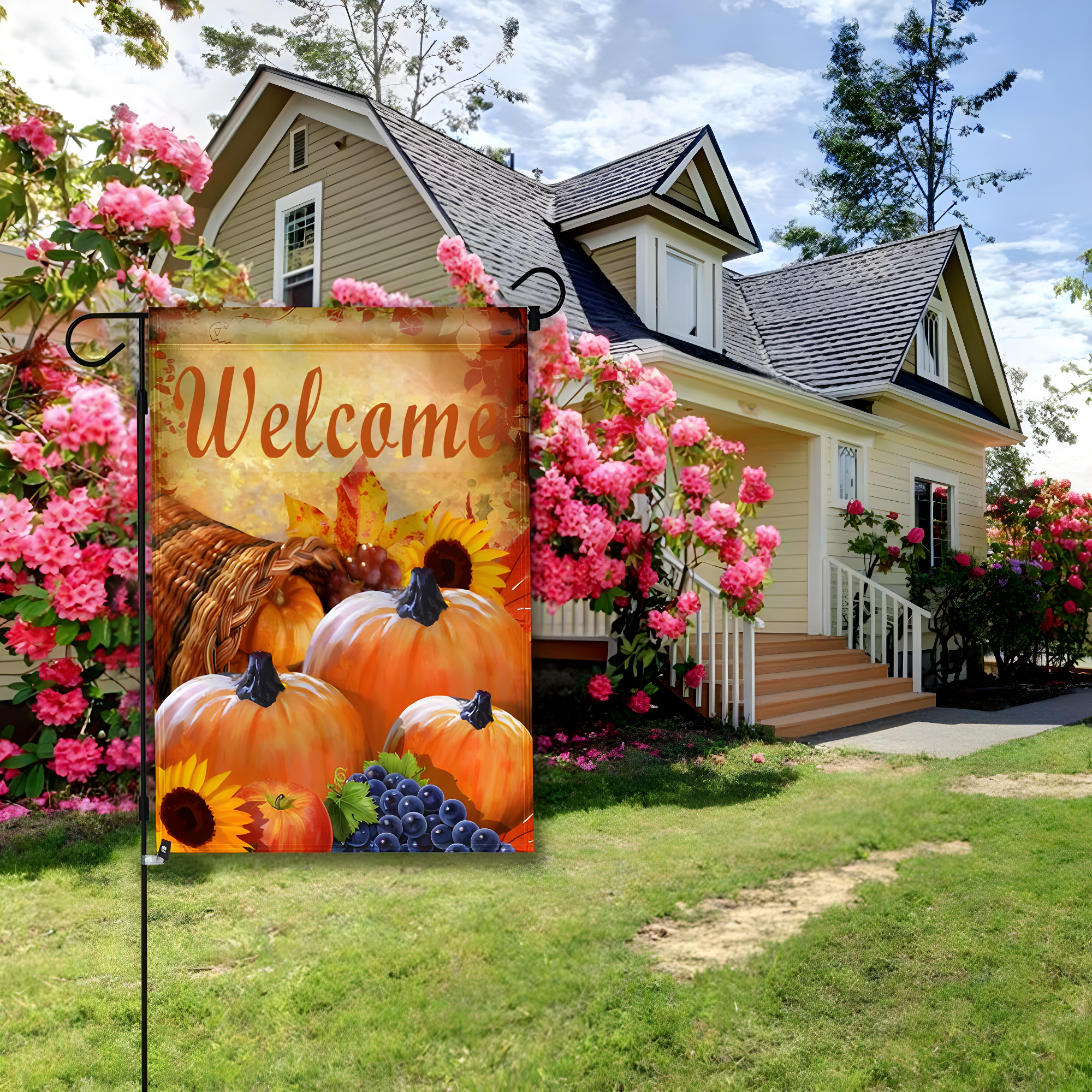 ANLEY Pumpkin in Cornucopia 2-Sided Autumn Welcome Garden Flag Polyester 18 x 13 in. Garden Flag