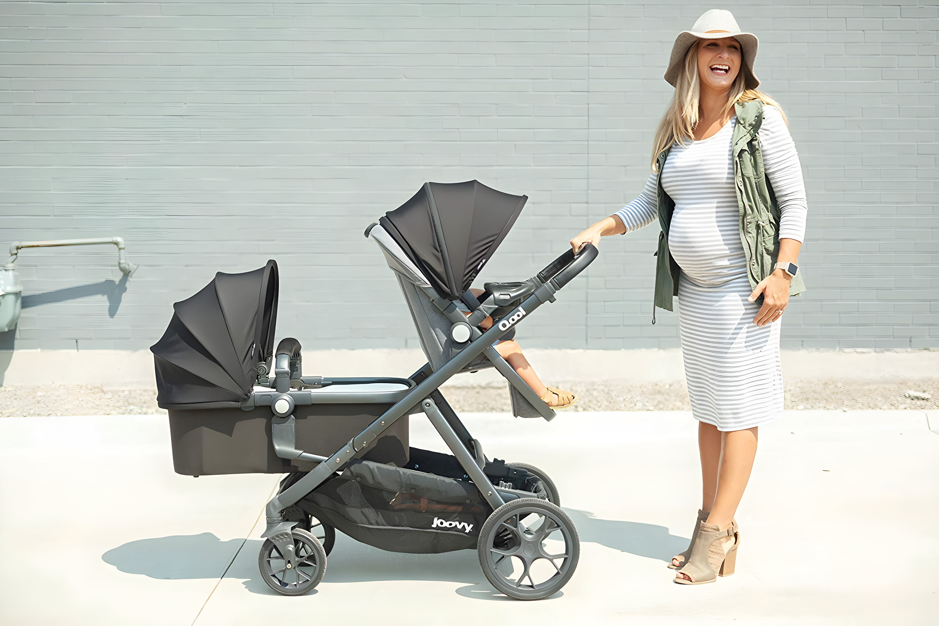 Joovy Qool Convertible Modular Single Double Triple Stroller - Gray